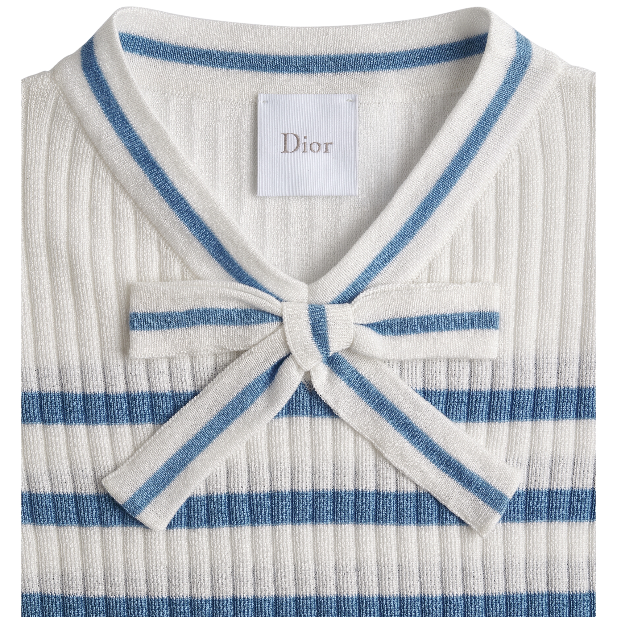 Kids' T-Shirt Ivory Cotton Ribbed Knit with Blue Stripes E10