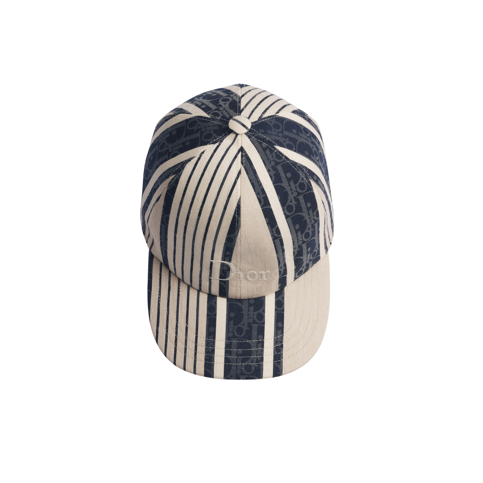 Kids' Cap Gray and Blue Striped Dior Oblique Sun Stripes Cotton-Silk Jacquard E06