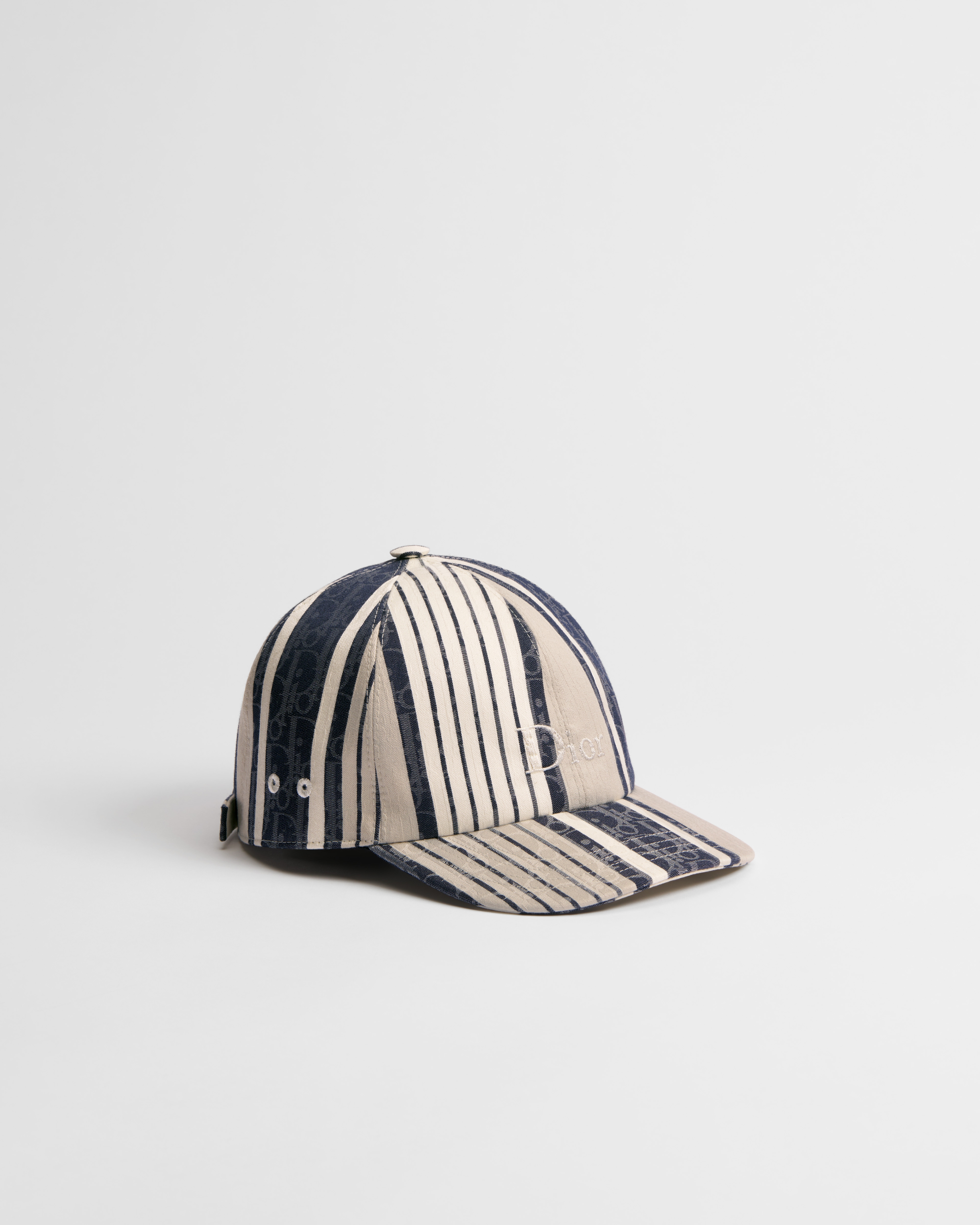 Kids' Cap Gray and Blue Striped Dior Oblique Sun Stripes Cotton-Silk Jacquard E03