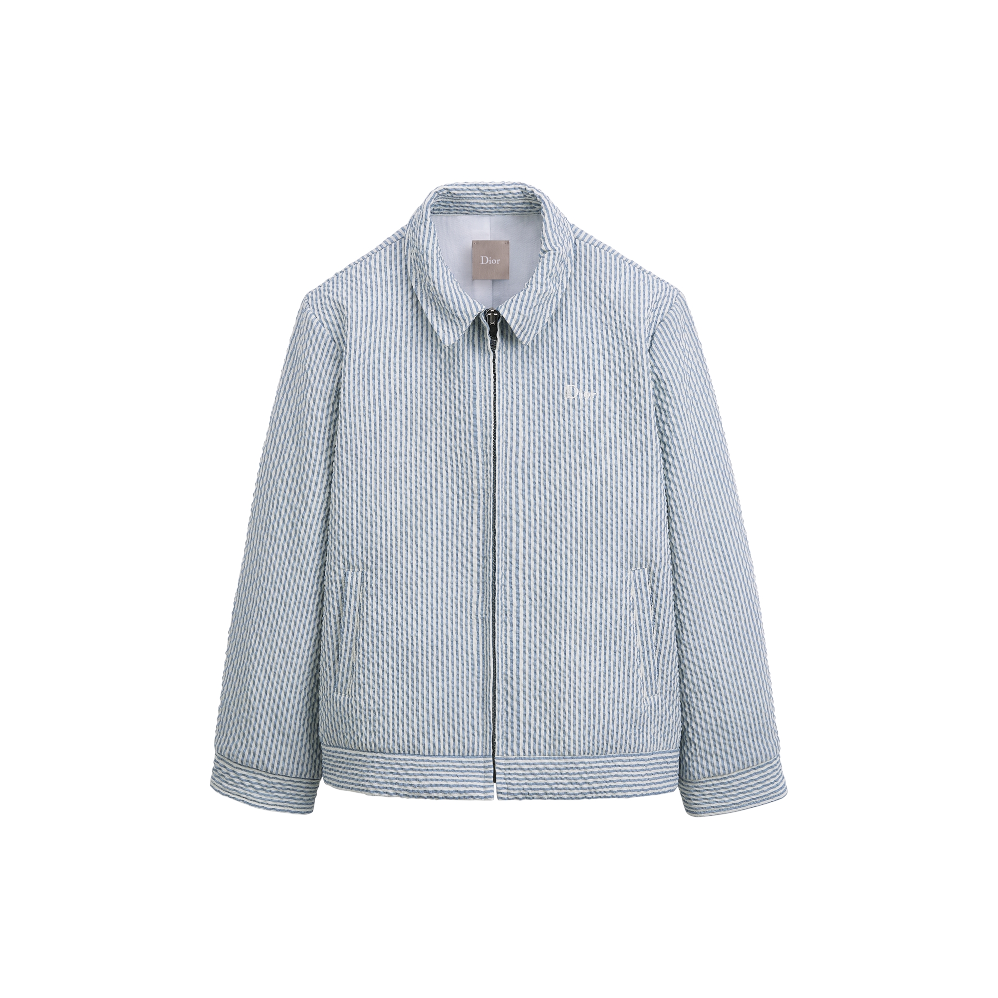 Kids' Jacket Light Blue Striped Virgin Wool-Silk-Linen Seersucker