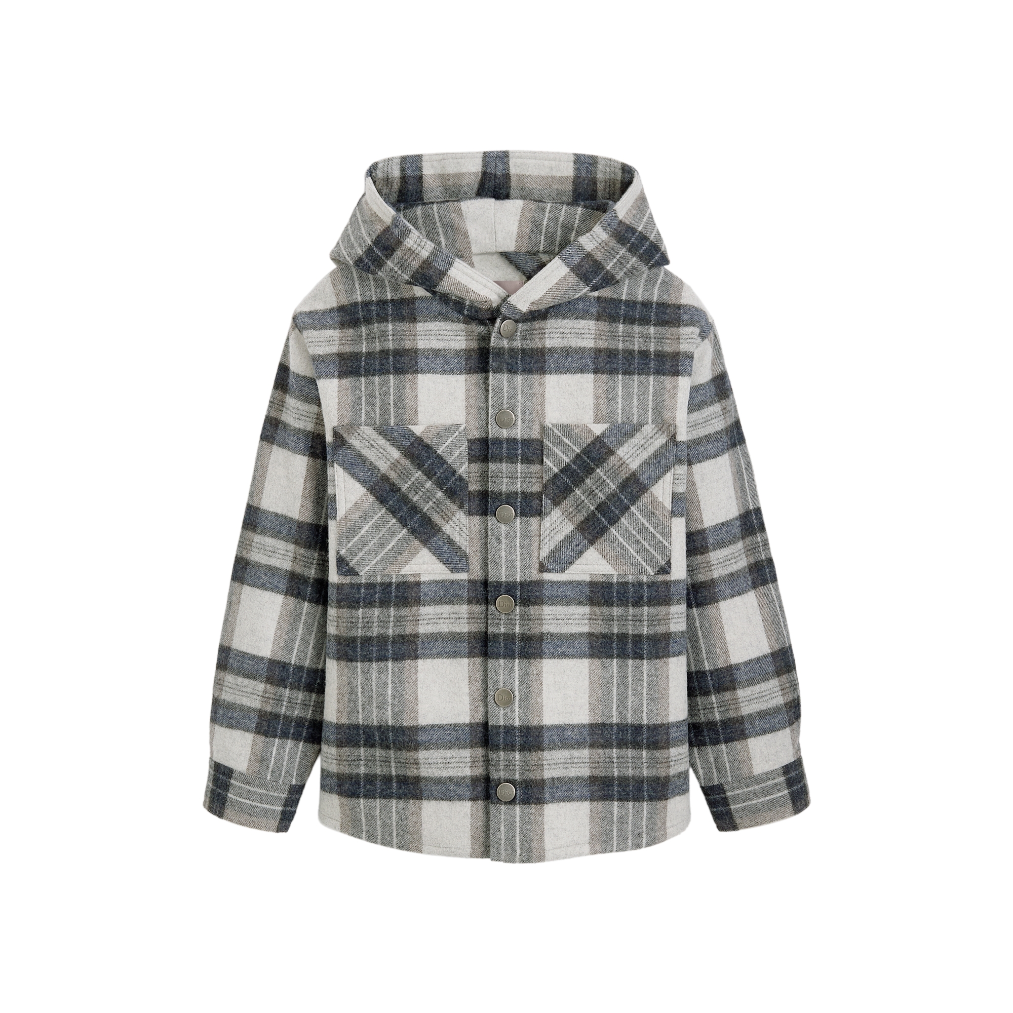 Kids' Overshirt Gray and Black Checkered Wool Blend E01