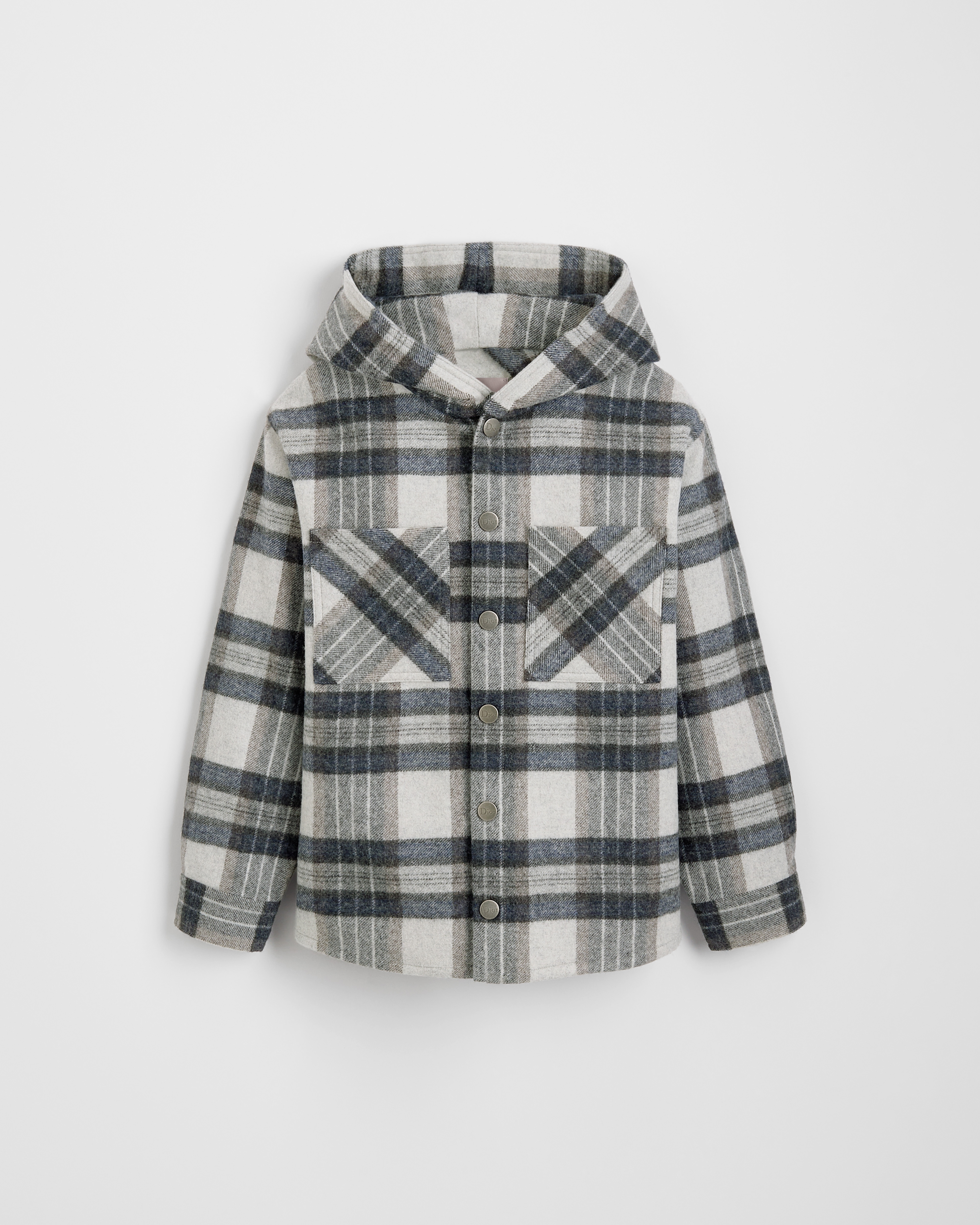 Giacca-camicia per bambini Misto lana grigio e nero a quadri E01