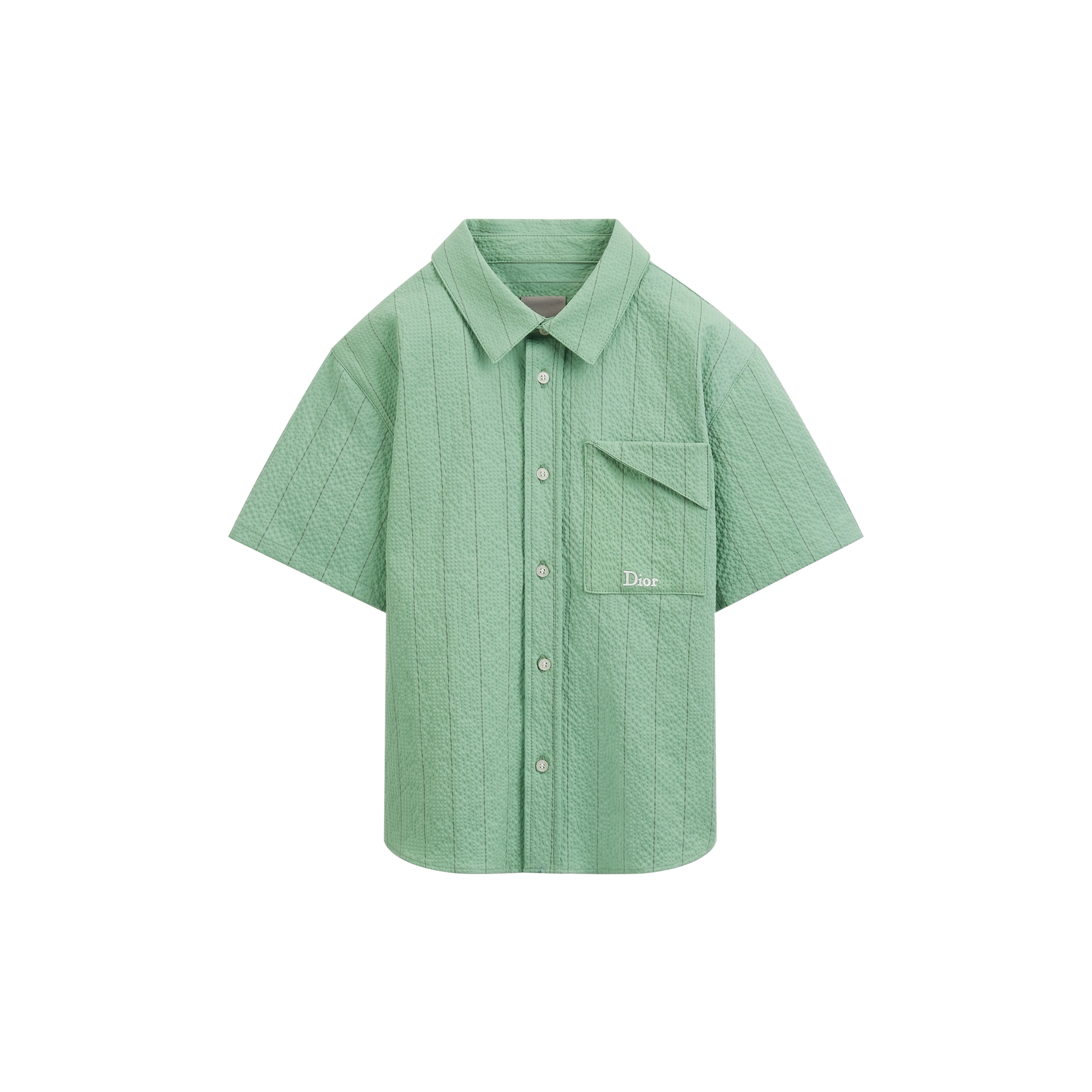 Kids' Short-Sleeved Shirt Green Striped Cotton E01
