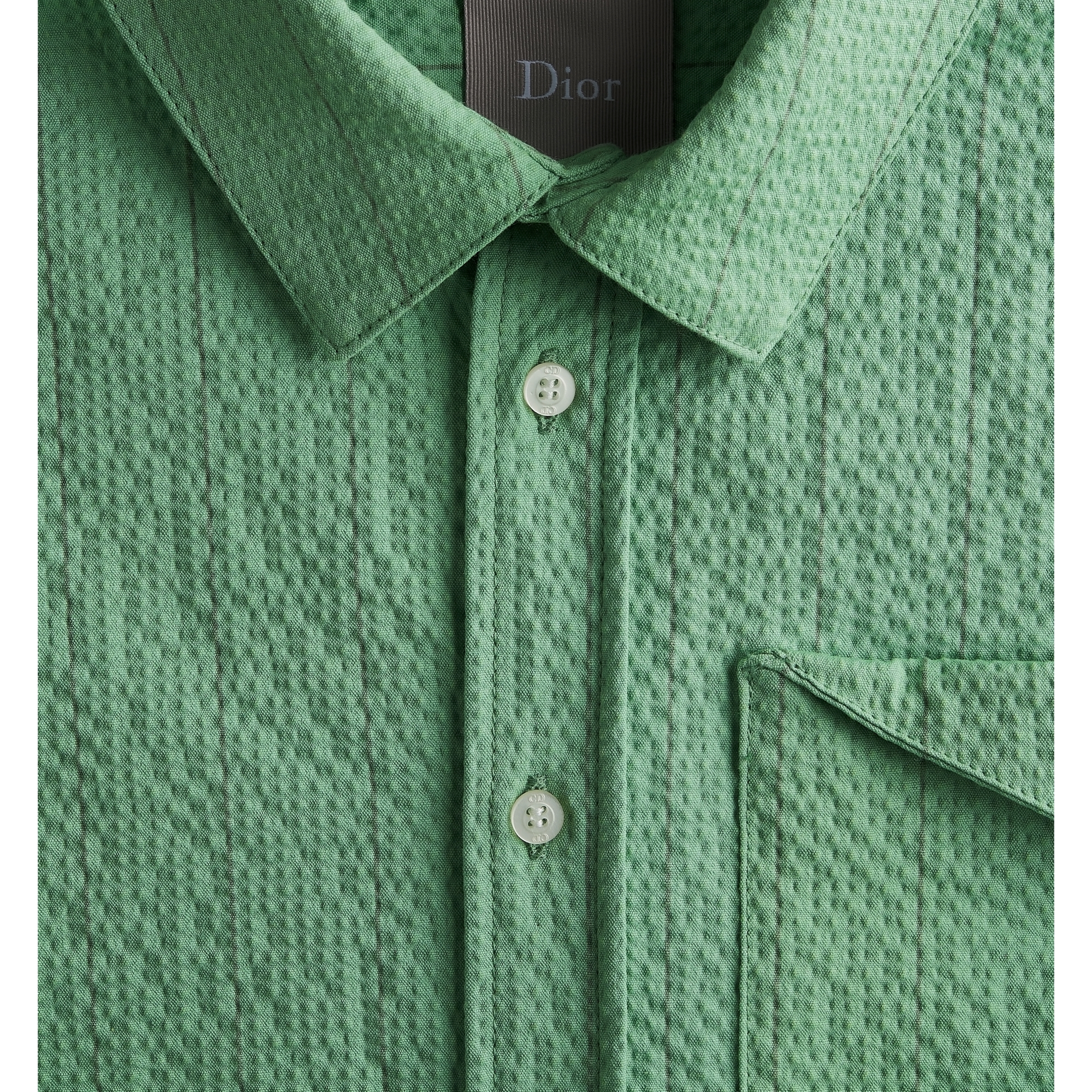 Kids' Short-Sleeved Shirt Green Striped Cotton E10