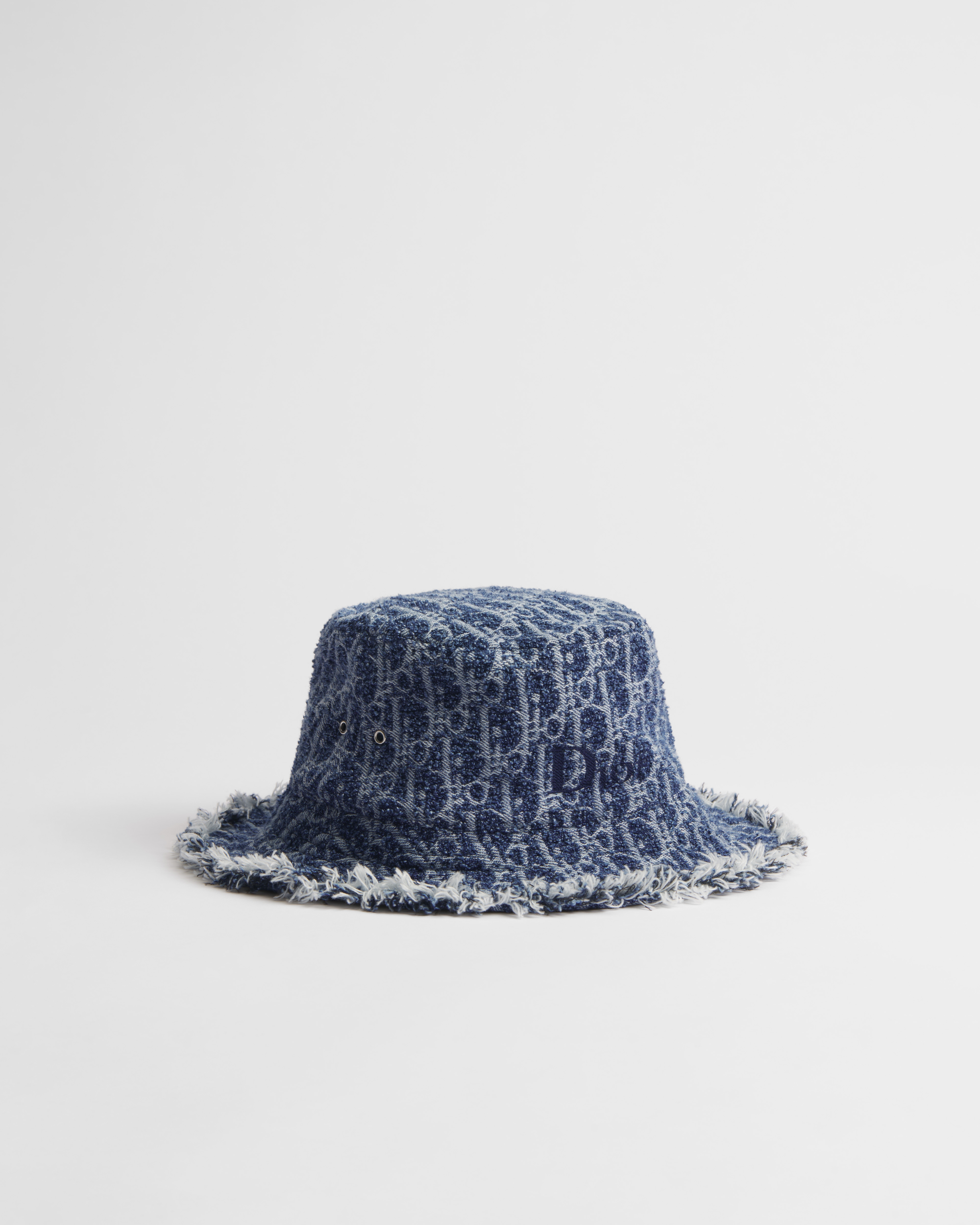 Kids' Bucket Hat Blue Spongy Dior Oblique Jacquard Cotton Denim E03