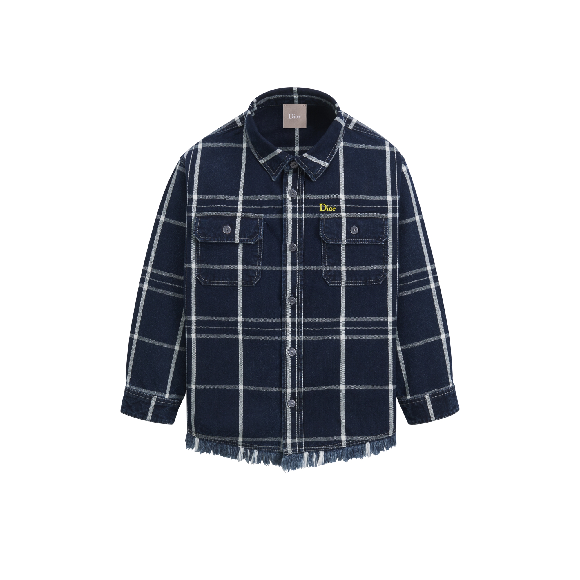 Kids' Overshirt Blue Checkered Cotton Chambray E01
