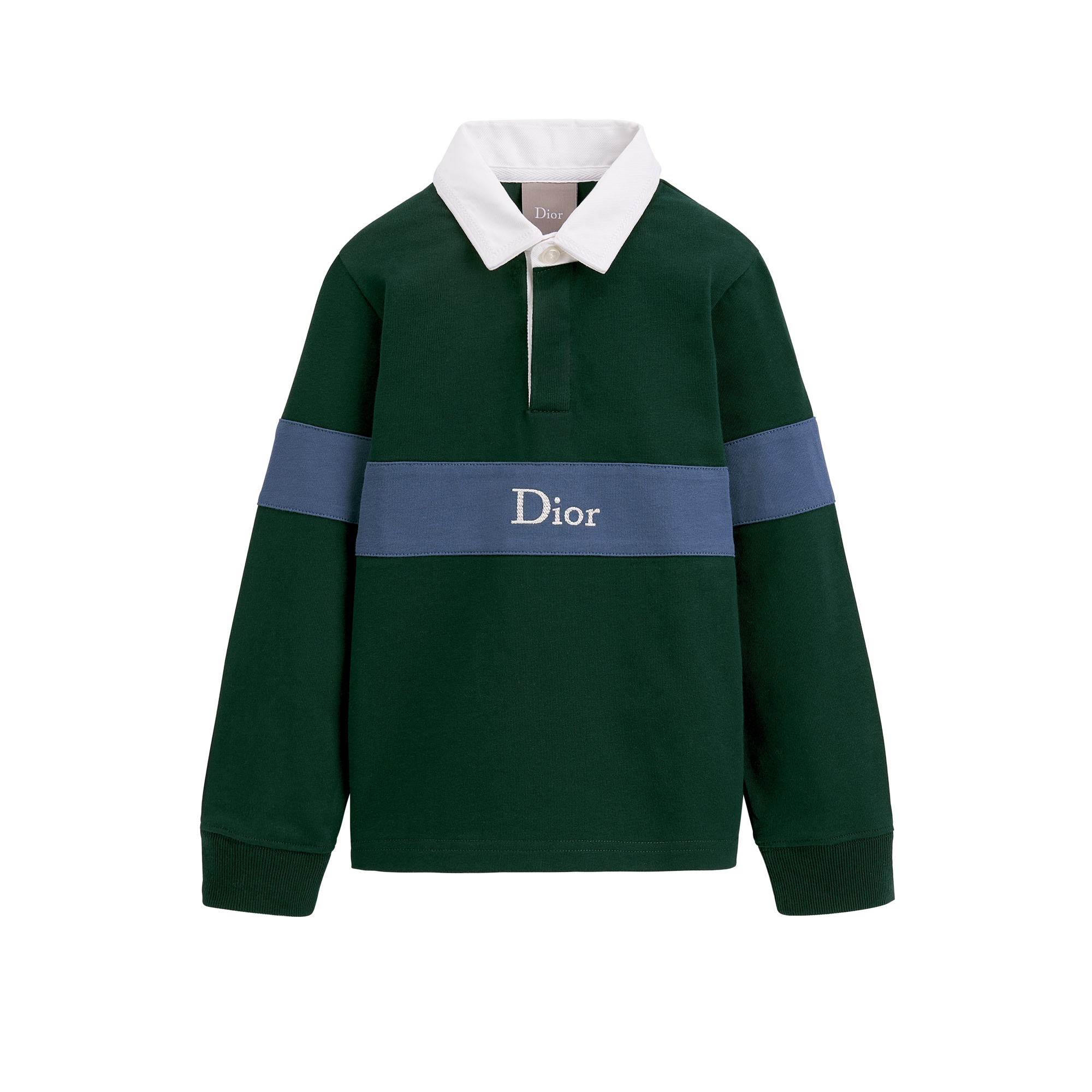 Kids' Long-Sleeved Polo Shirt Green and Blue Cotton Jersey E01