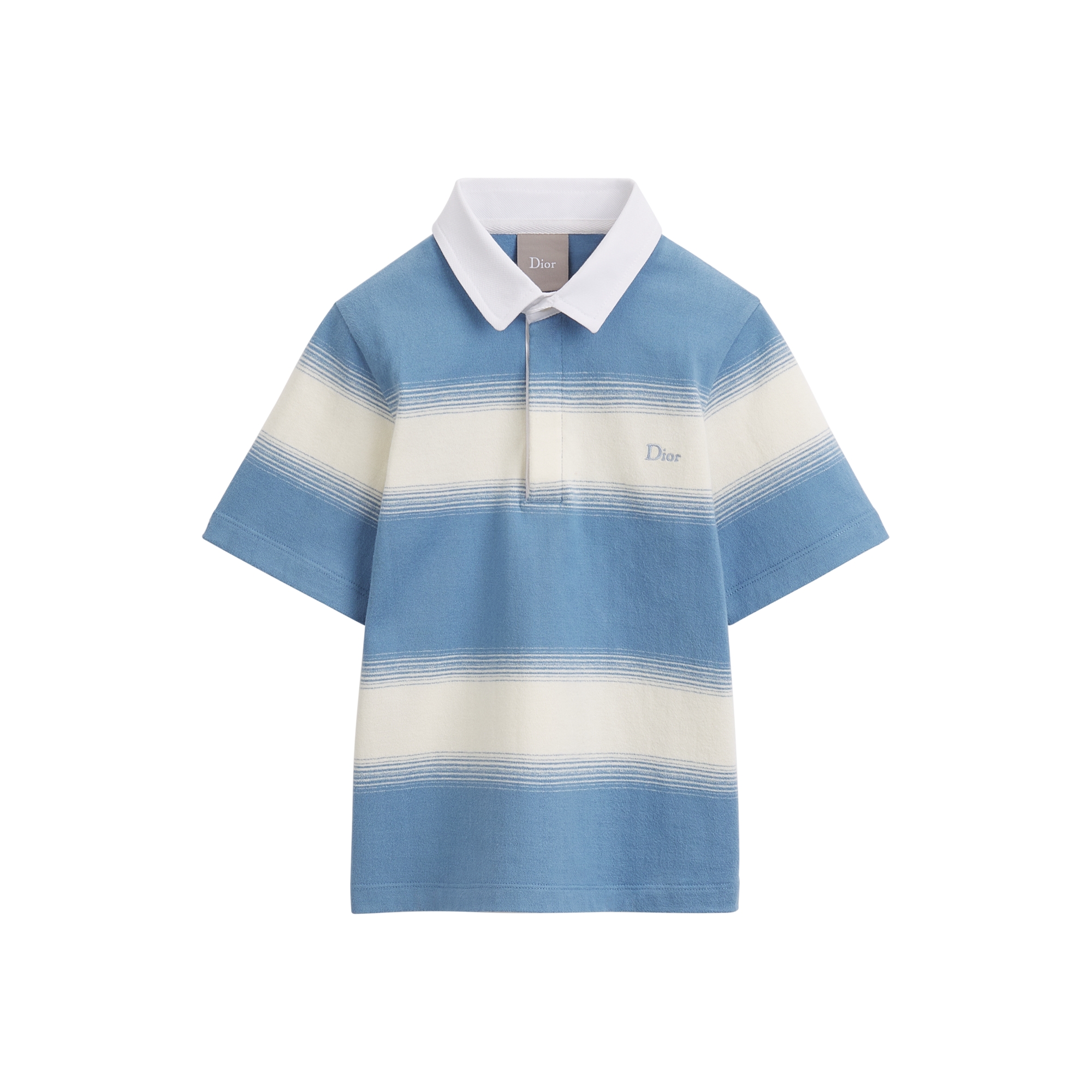 Kids' Polo Shirt Ivory Cotton Jersey with Blue Stripes E01