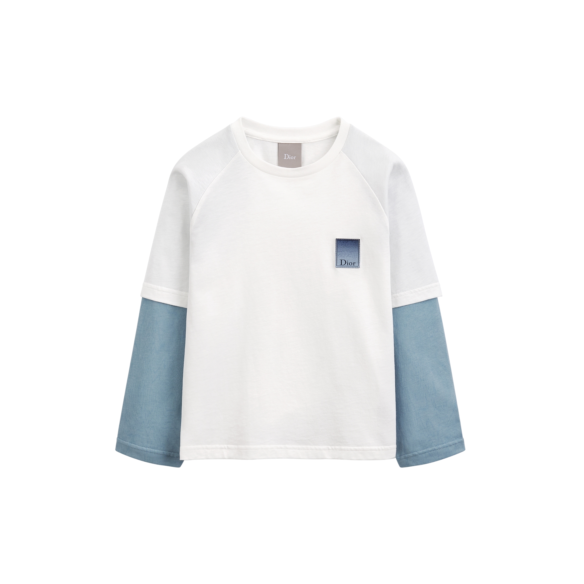Kids' Long-Sleeved T-Shirt Ivory and Blue Moiré-Effect Printed