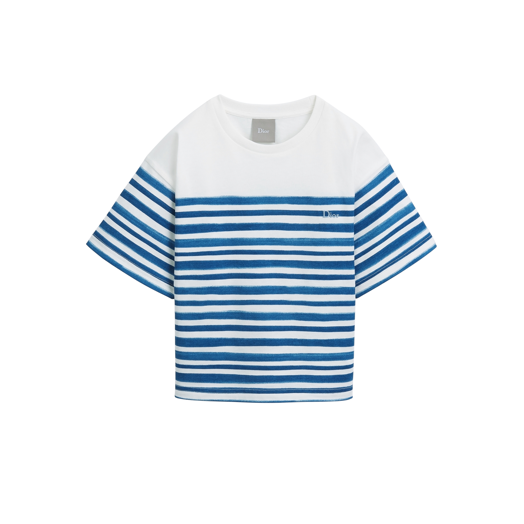 Kids' T-Shirt Ivory Cotton Jersey with Blue Stripes E01