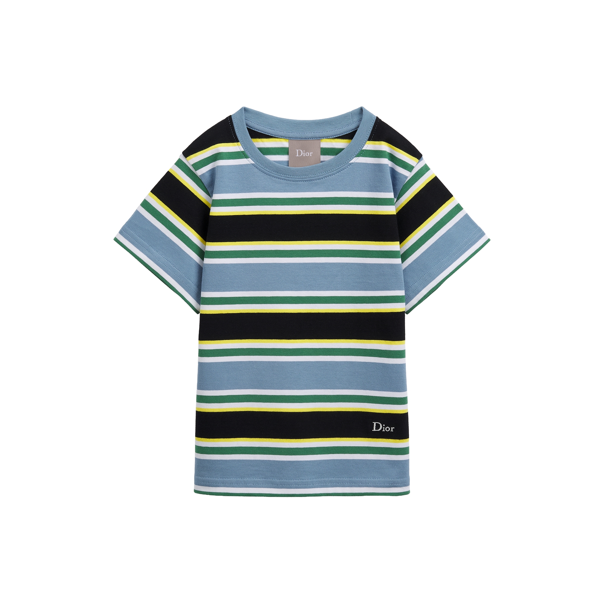 Kids' T-Shirt Blue, Green and Yellow Striped Cotton Jersey E01