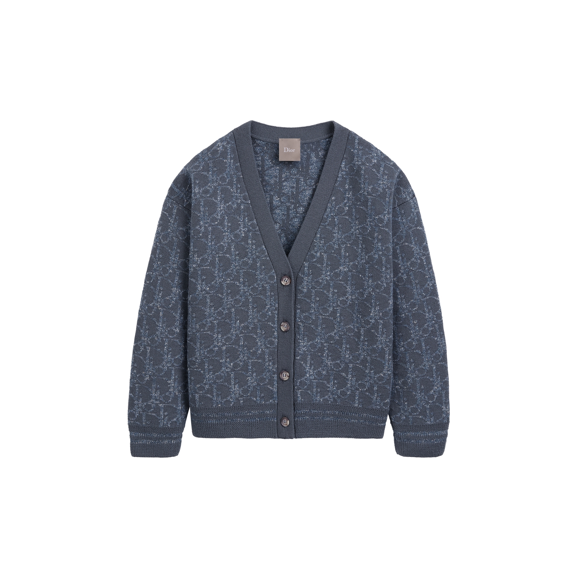 Kids' Cardigan Faded Gray-Blue Dior Oblique Jacquard Wool and Linen Knit E01