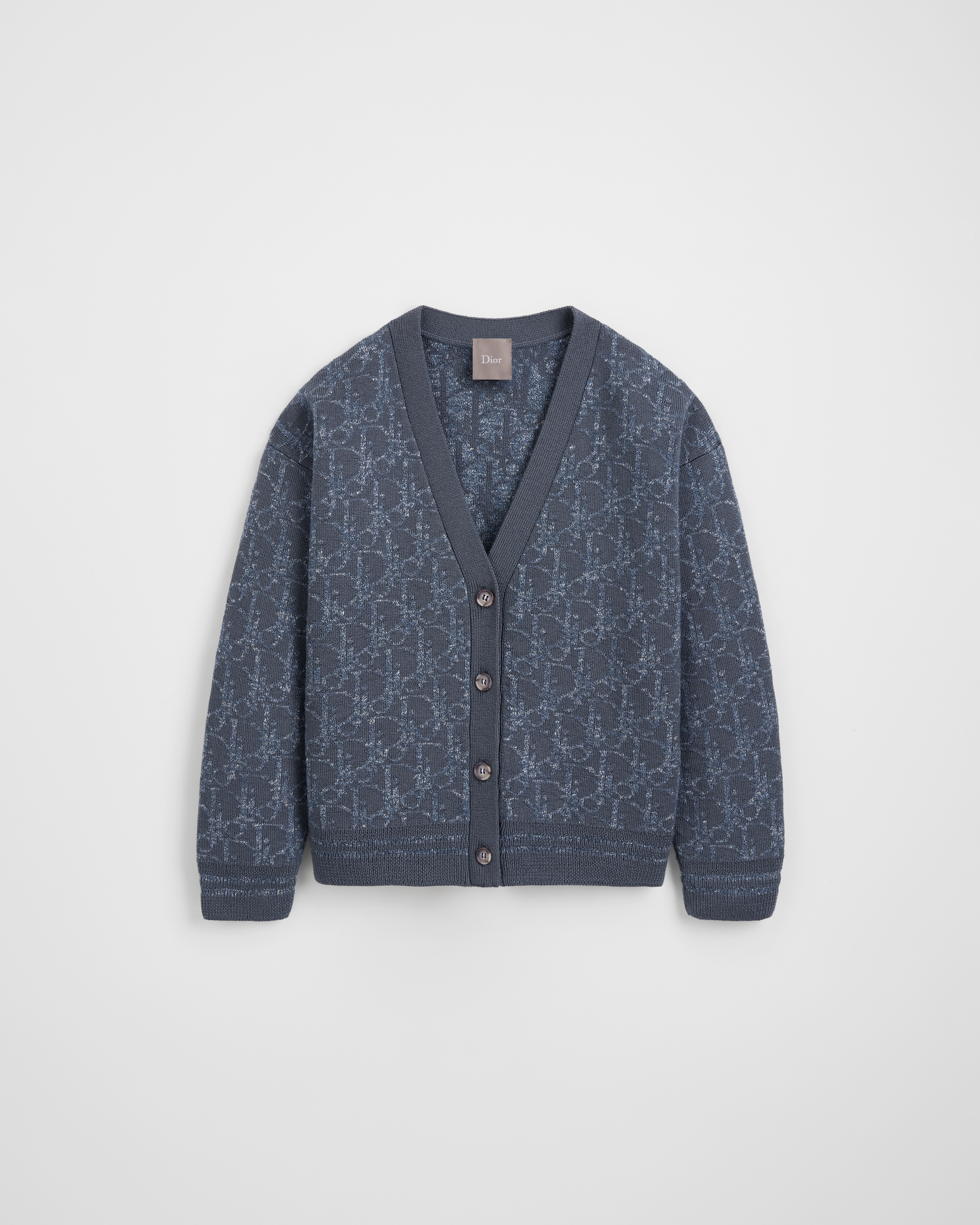 Cardigan per bambini Maglia di lana e lino con jacquard Dior Oblique blu acciaio délavé E01