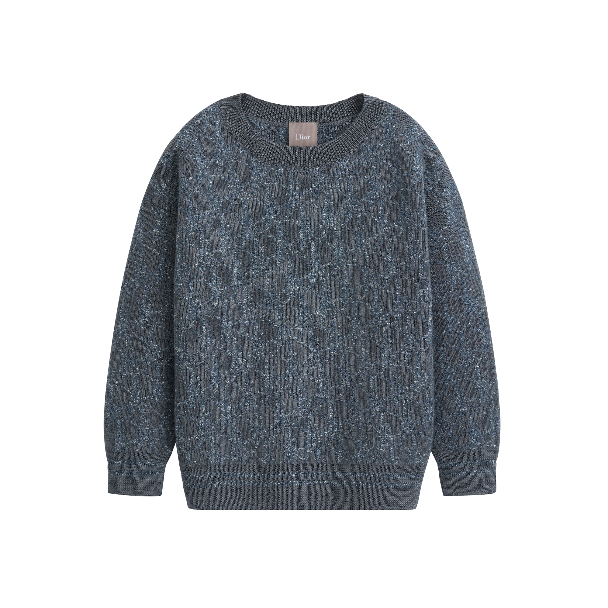 Kids' Sweater Faded Gray-Blue Dior Oblique Jacquard Wool and Linen Knit E01
