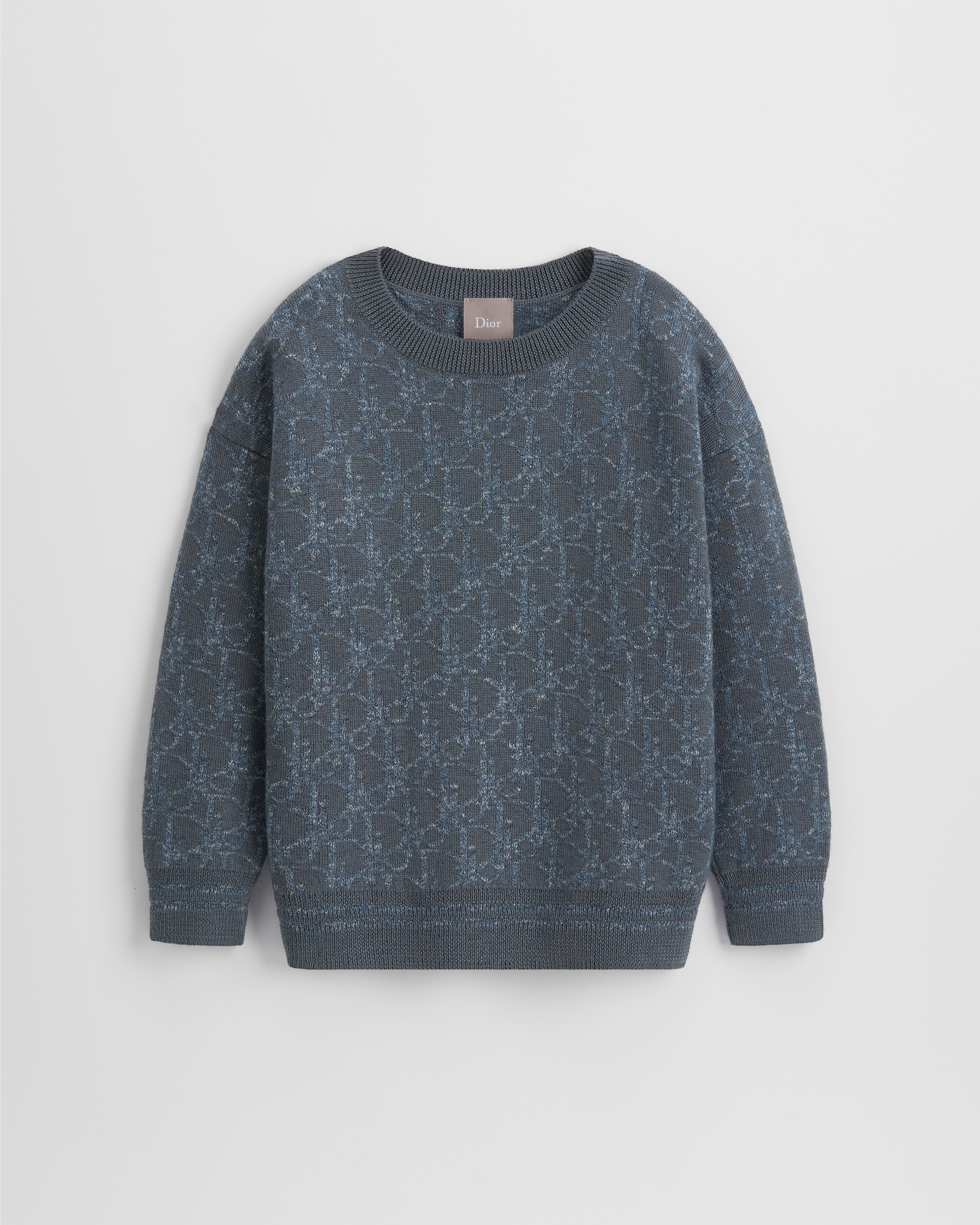 Kids' Sweater Faded Gray-Blue Dior Oblique Jacquard Wool and Linen Knit E01