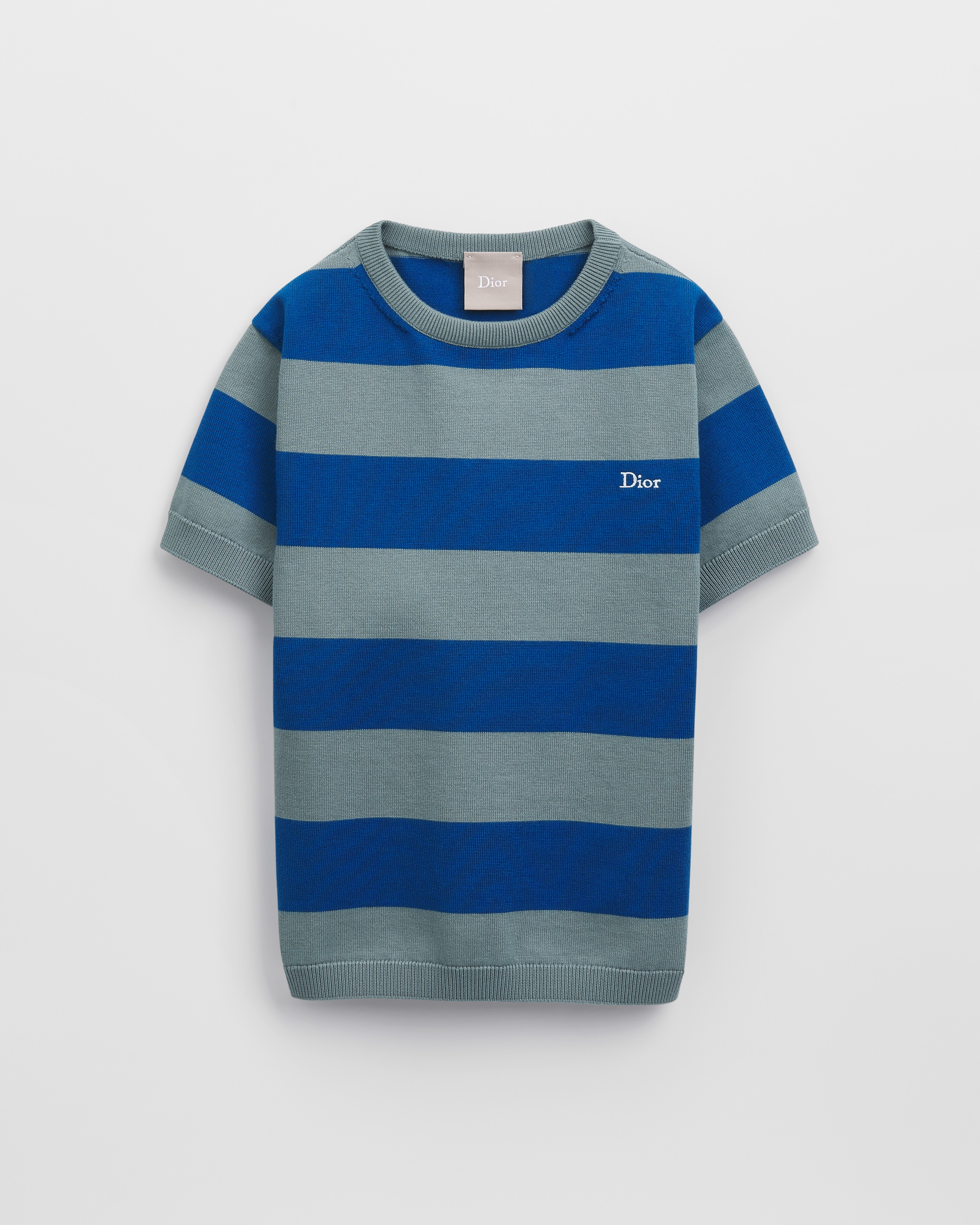 Kids' T-Shirt Blue and Gray Striped Cotton Knit E01