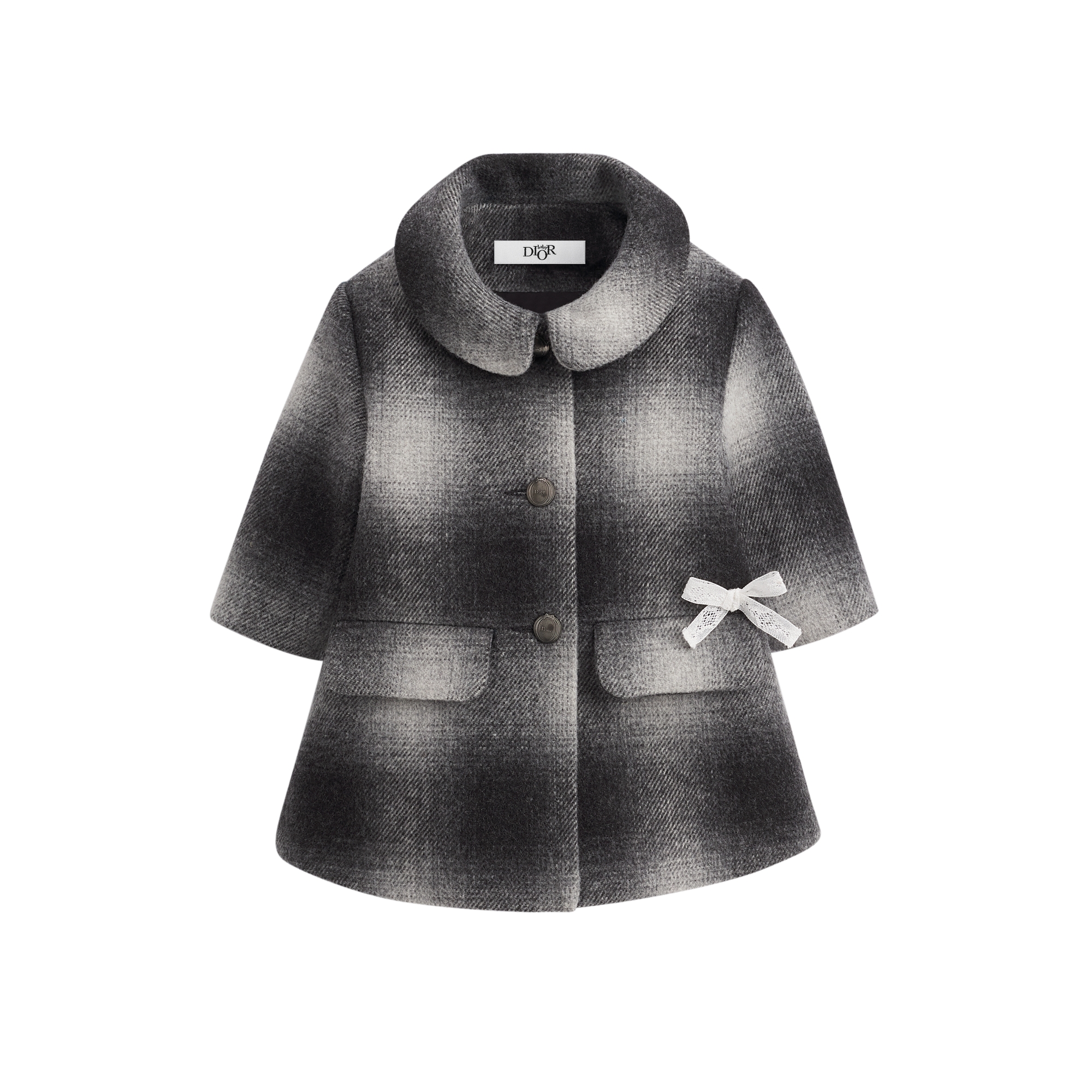 Baby Coat Gray Checkered Wool Blend E01