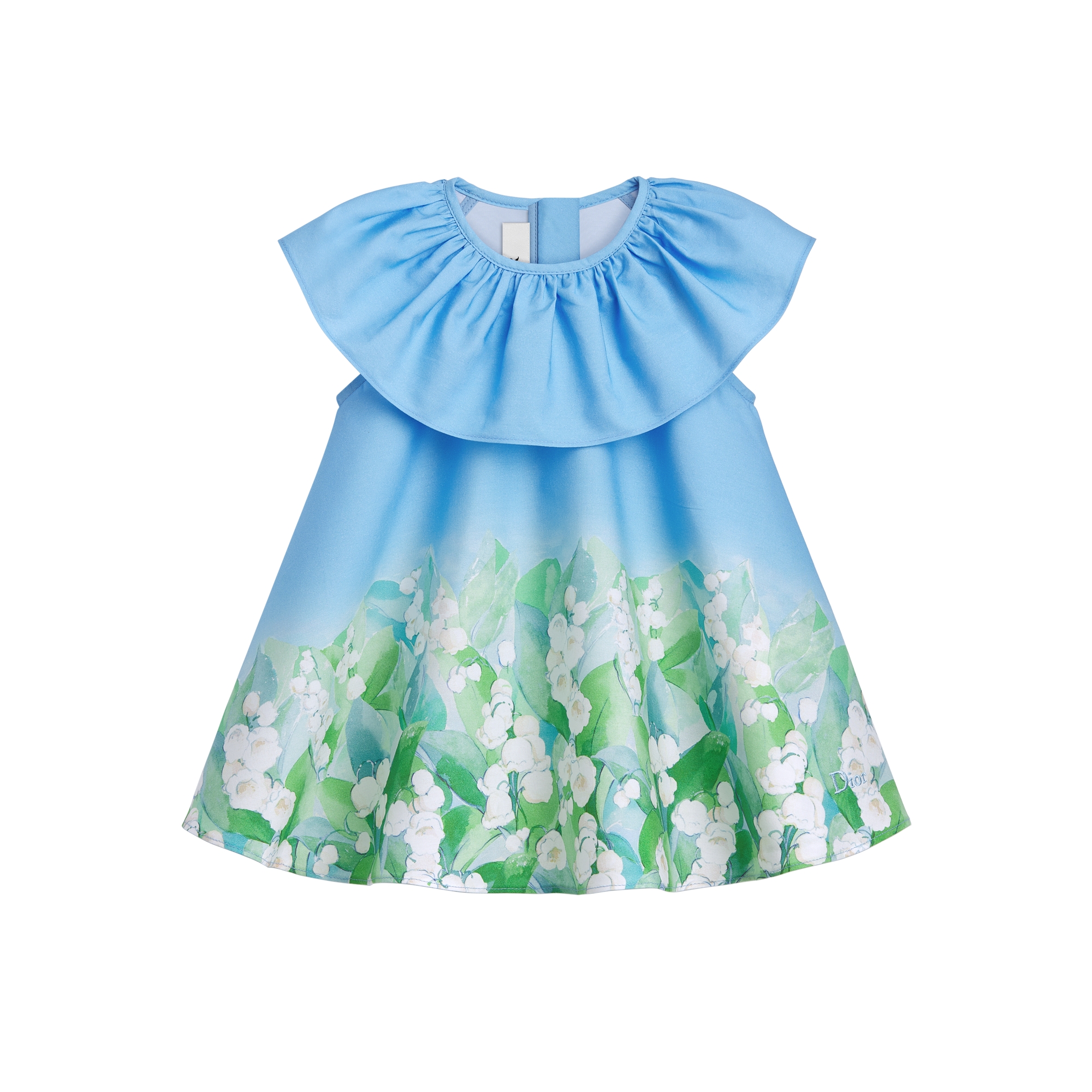 Baby Flared Dress Blue Cotton Poplin with Multicolor Seasonal Lily