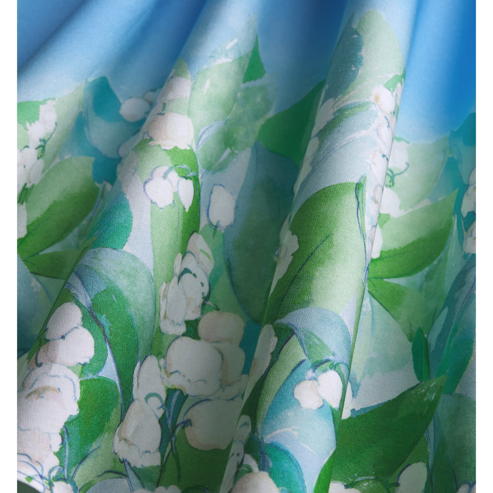 Baby Flared Dress Blue Cotton Poplin with Multicolor Seasonal Lily of the Valley Motif E10