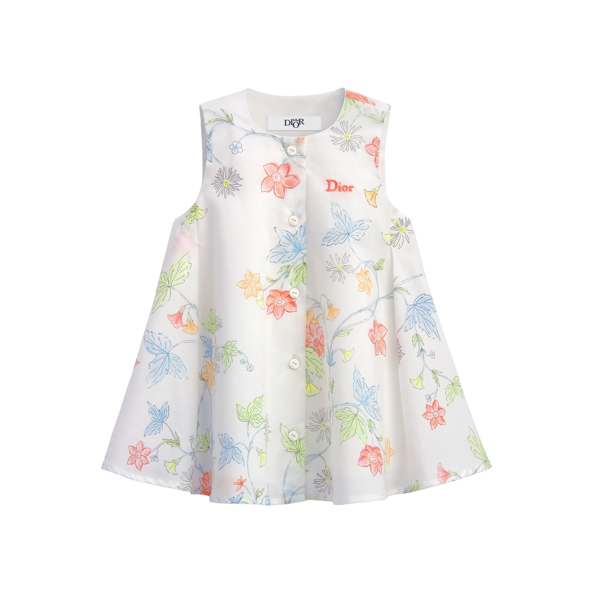 baby Dior ワンピース 12ヶ月 Baby Flared Dress Ivory Cotton Poplin with Multicolor Seasonal