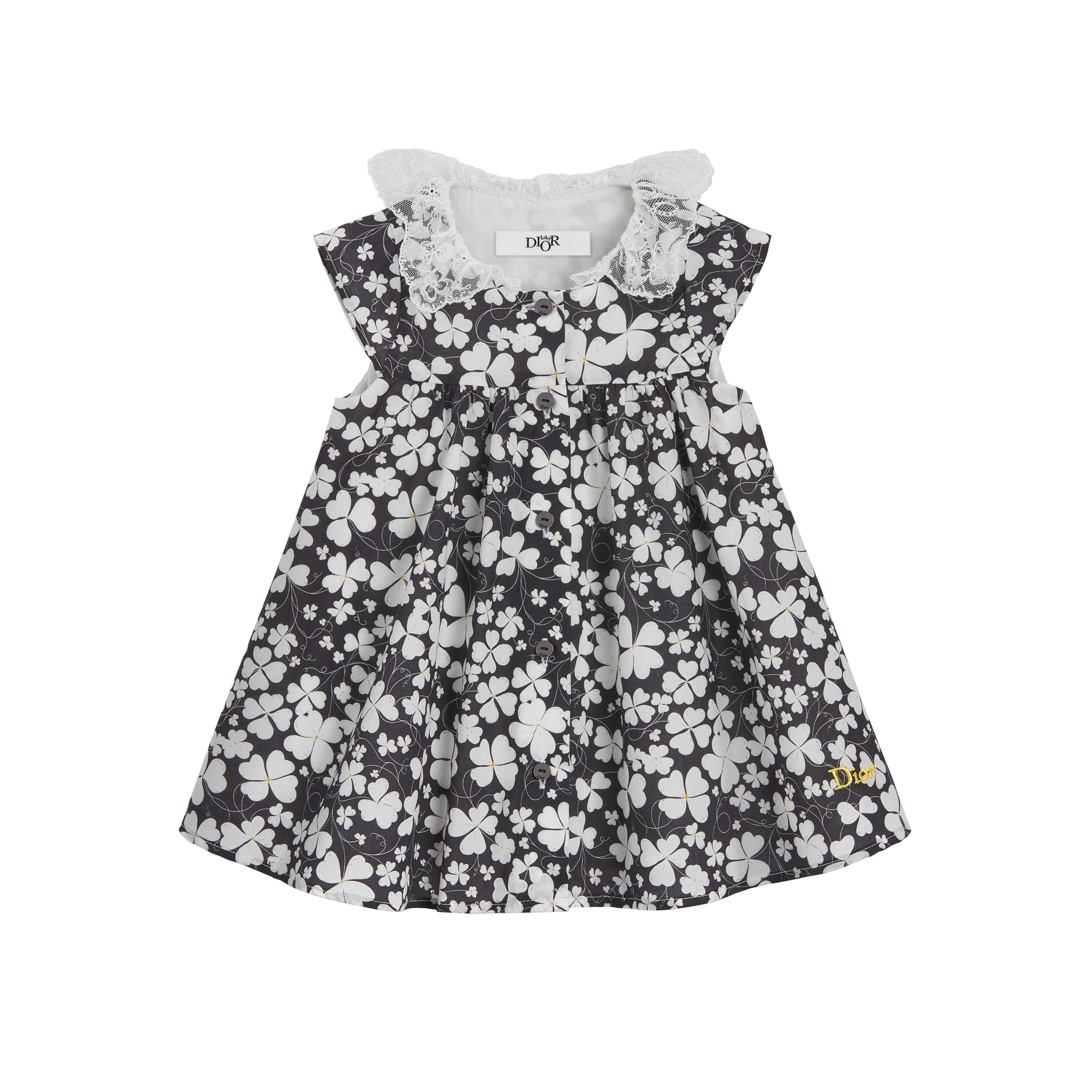 Baby Flared Dress Black and White Clover Motif Cotton Poplin E01