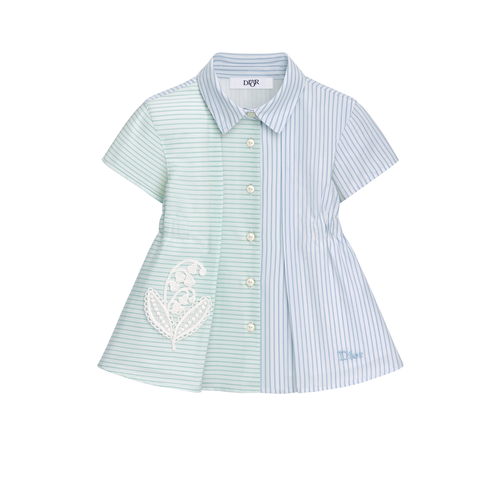 Baby Shirtdress Ivory Cotton Poplin with Blue and Green Stripes E01
