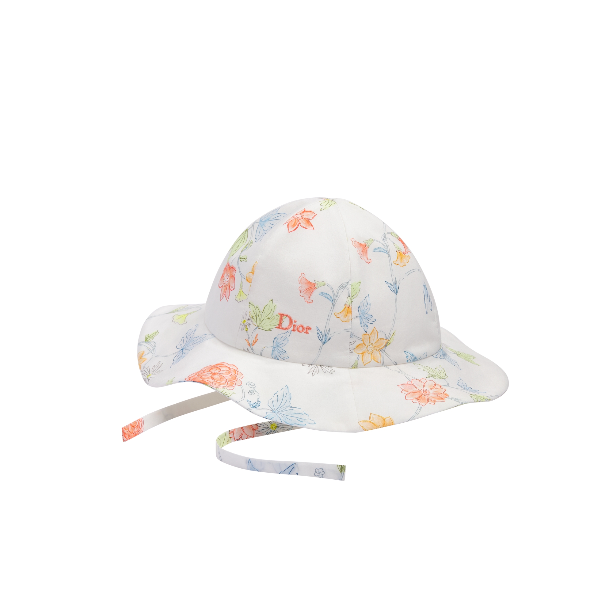 Baby Hat Ivory Cotton Poplin with Multicolor Seasonal Floral Motif E03
