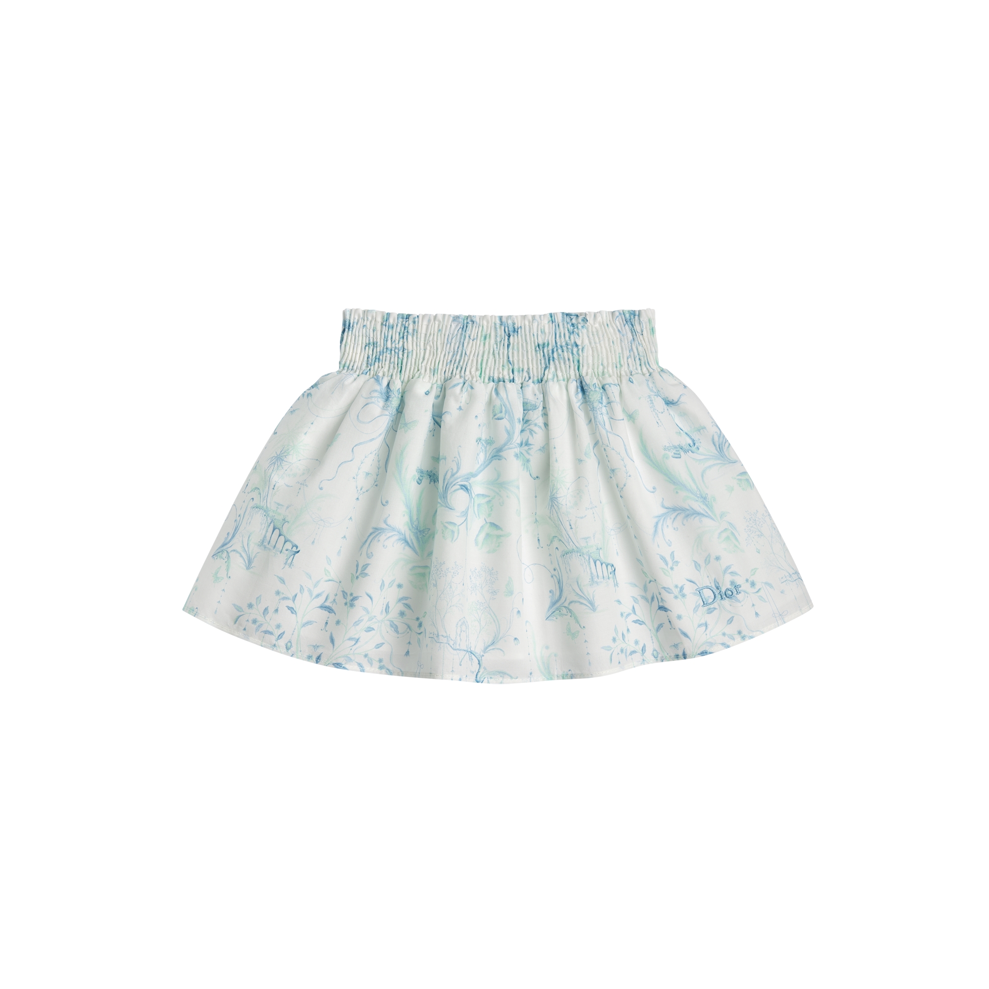 Baby Flared Skirt Ivory Cotton Poplin with Blue and Green Toile de