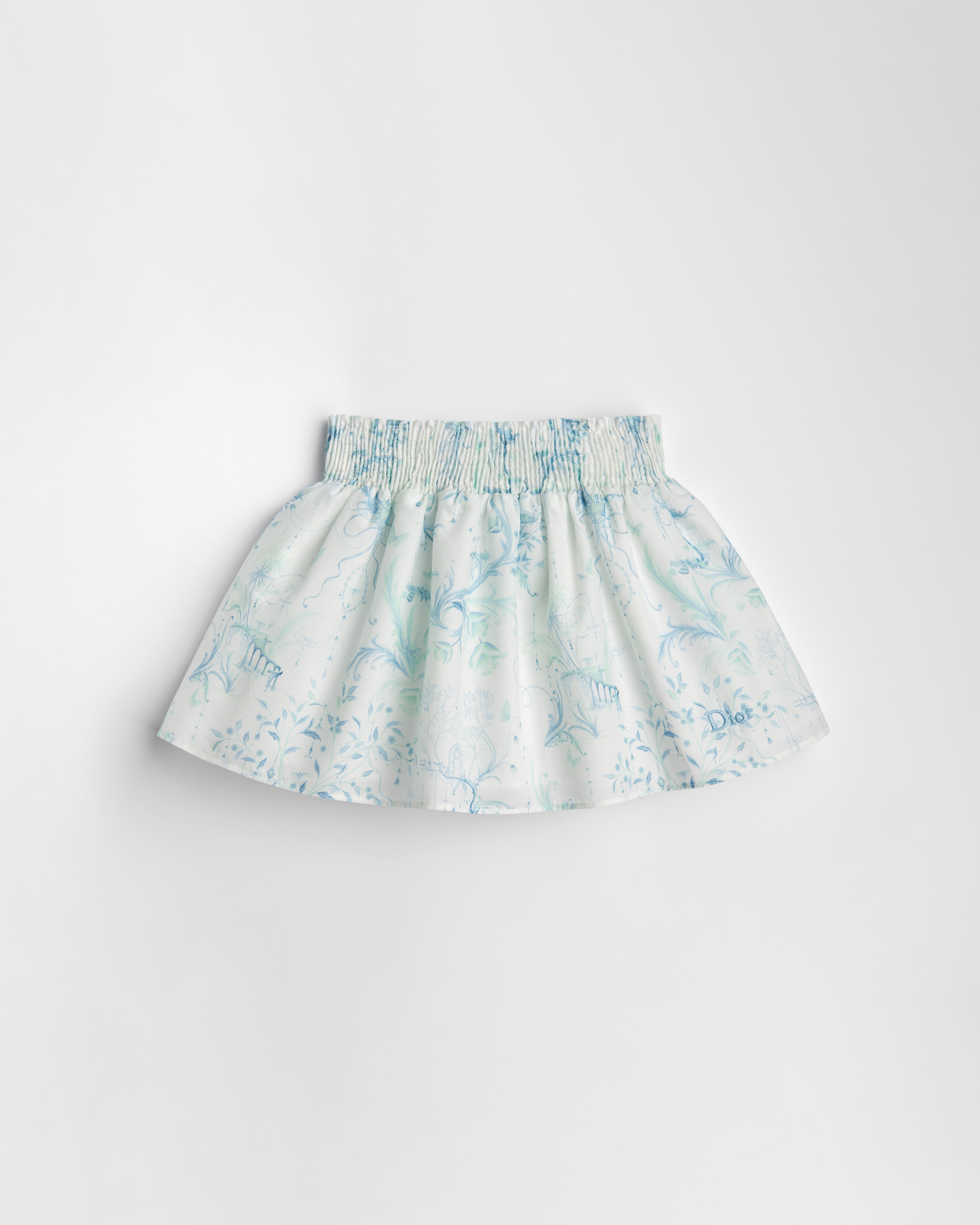 Falda acampanada para bebé Popelina de algodón marfil con motivo Toile de Jouy azul y verde E01