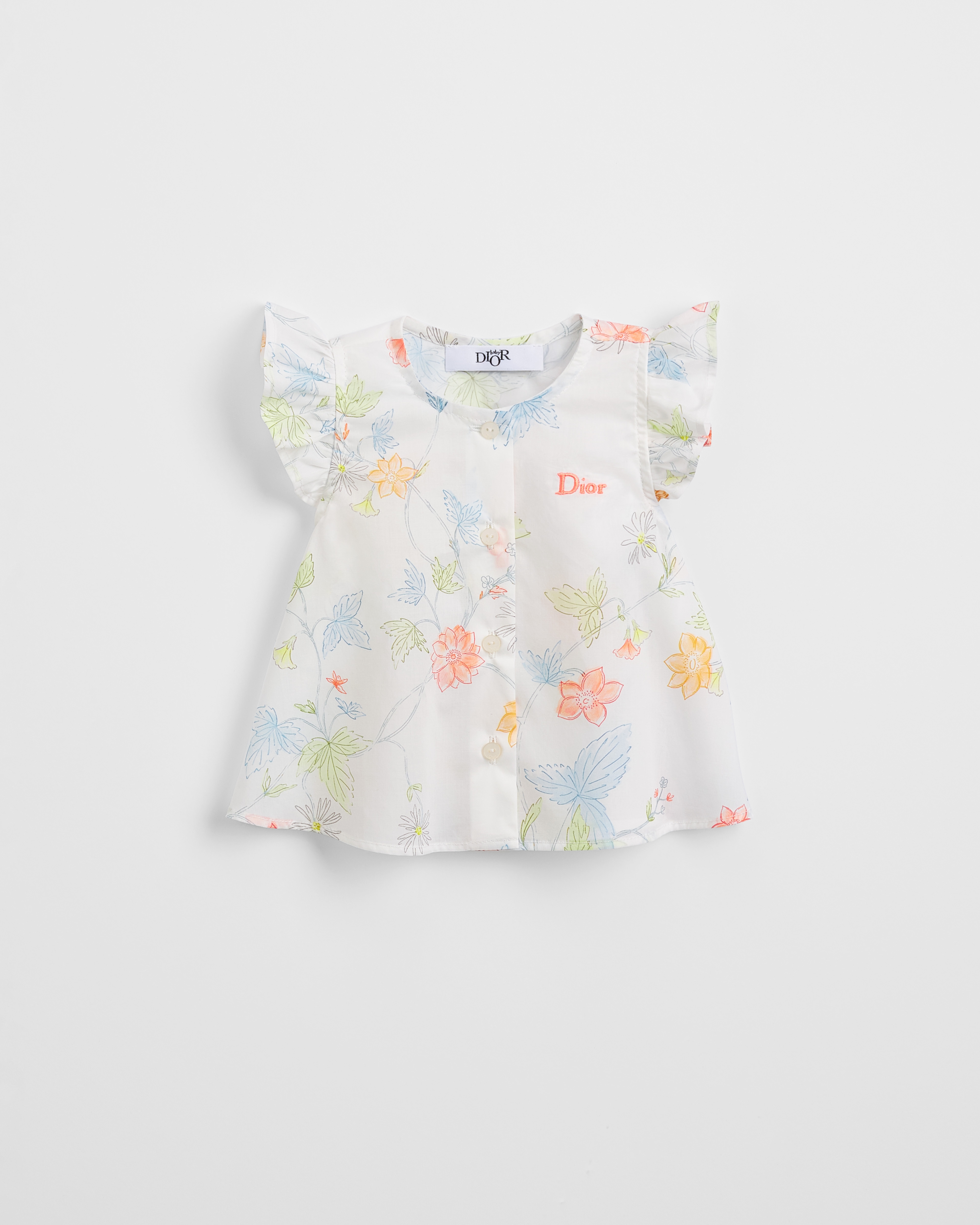 Baby Blouse Ivory Cotton Poplin with Multicolor Seasonal Floral Motif E01