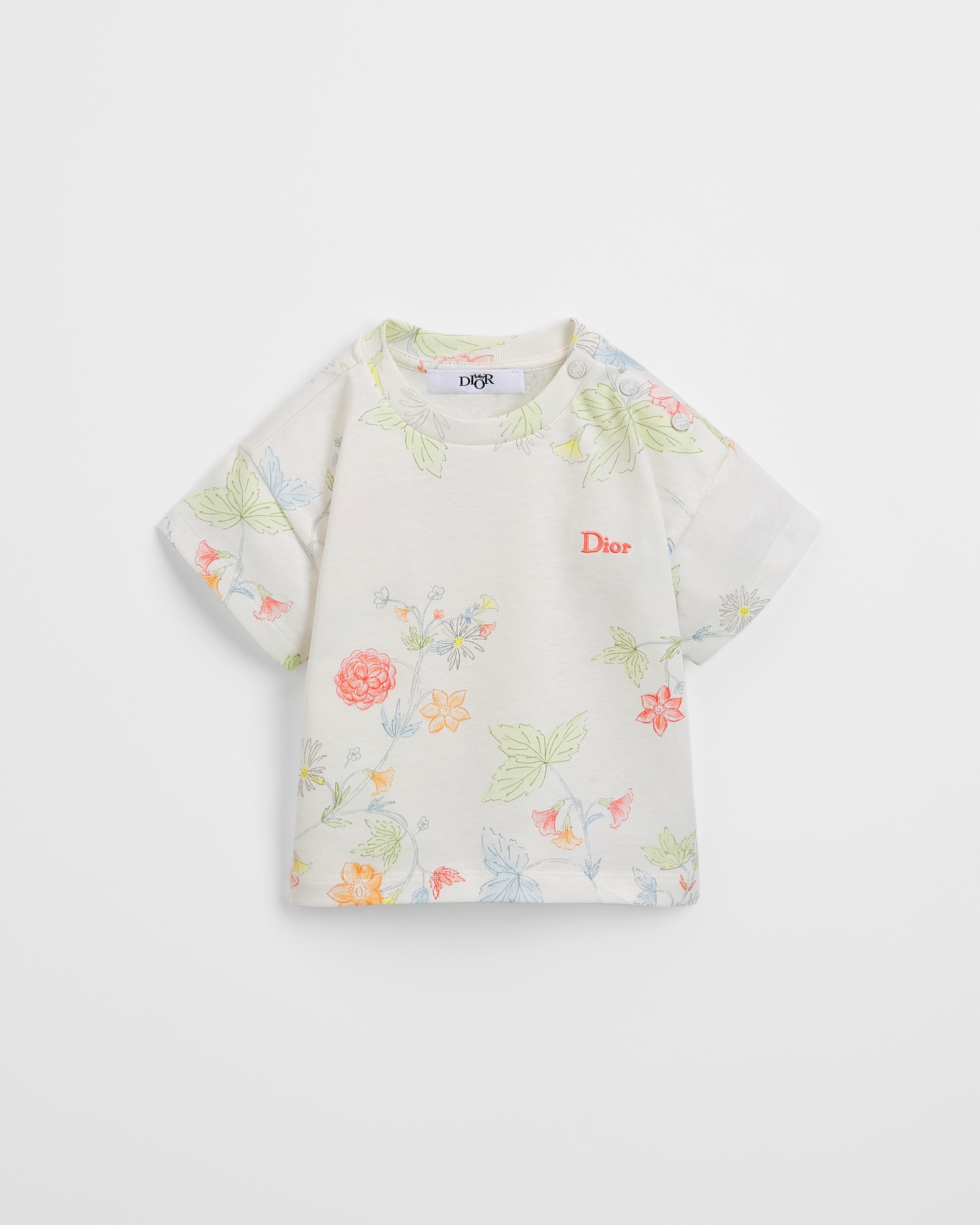 Baby T-Shirt Ivory Cotton Jersey with Multicolor Seasonal Floral Motif E01