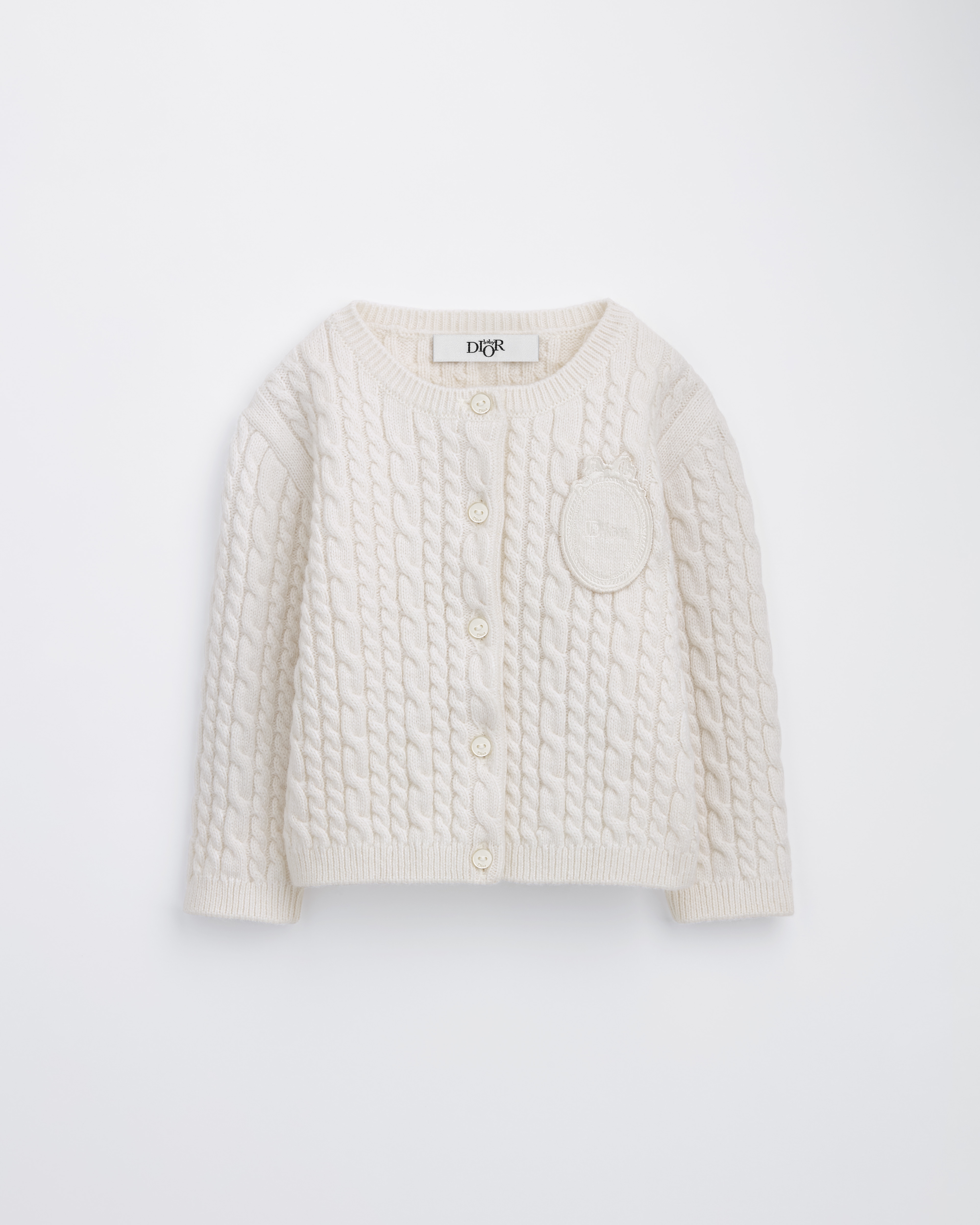 Cardigan per neonati Maglia di misto lana e cachemire a trecce avorio E01