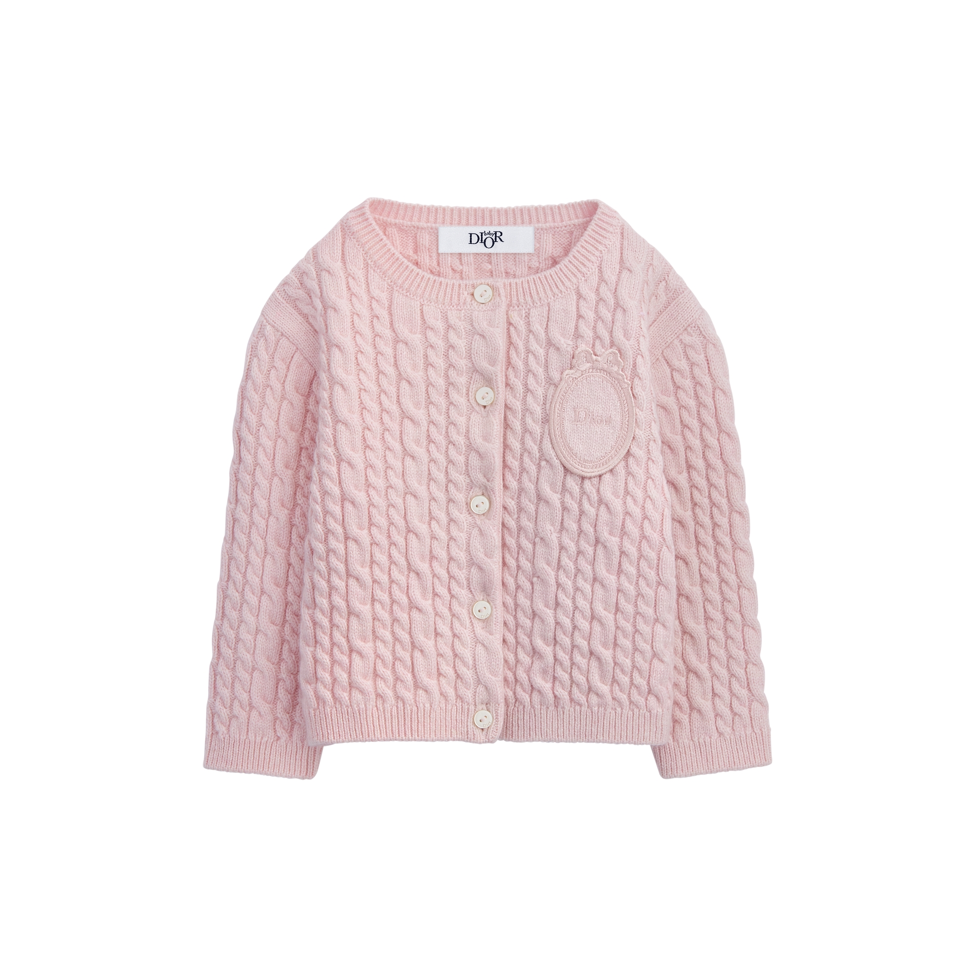 Baby Cardigan Pale Pink Cable-Knit Wool and Cashmere Blend E01