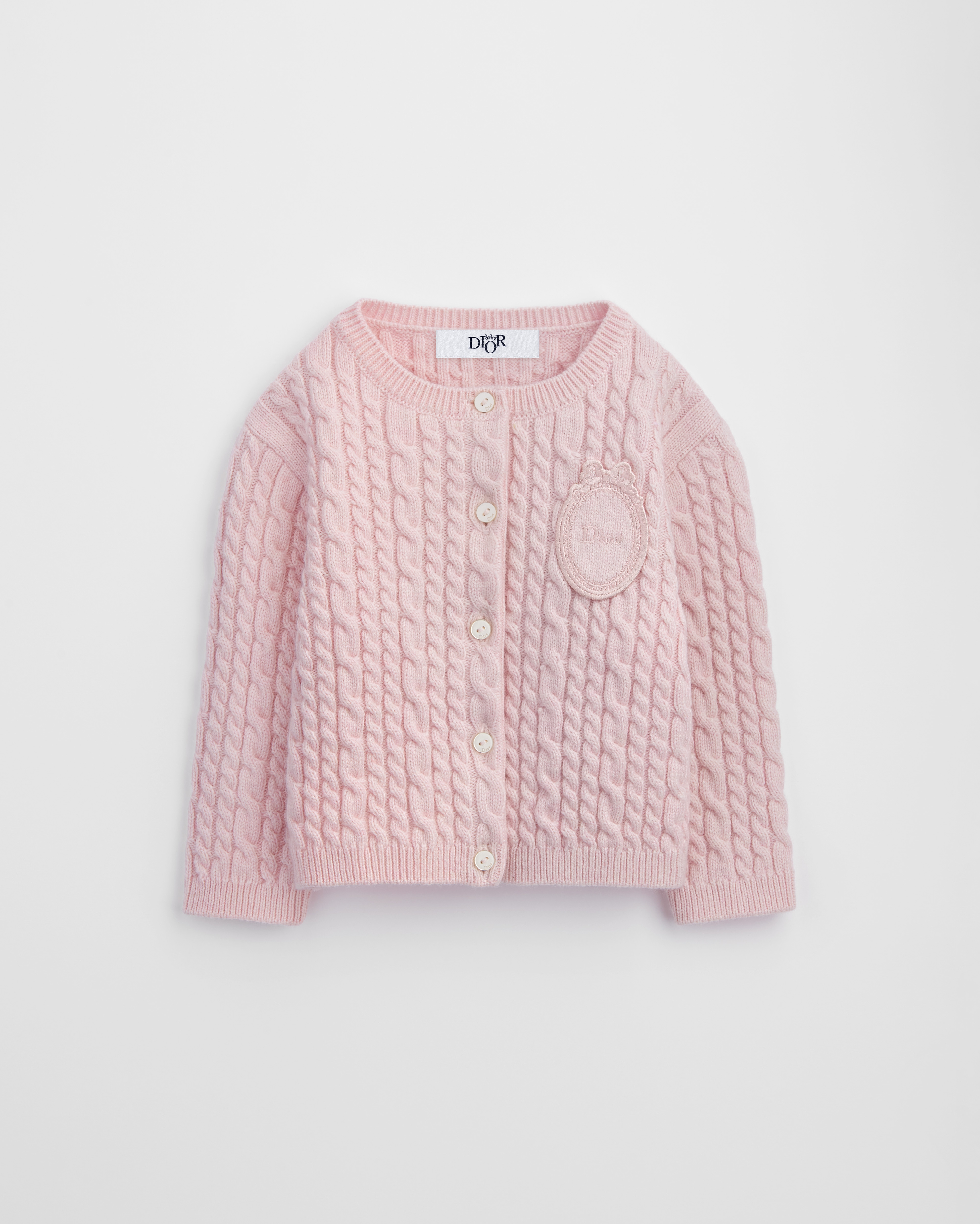 Baby Cardigan Pale Pink Cable-Knit Wool and Cashmere Blend E01