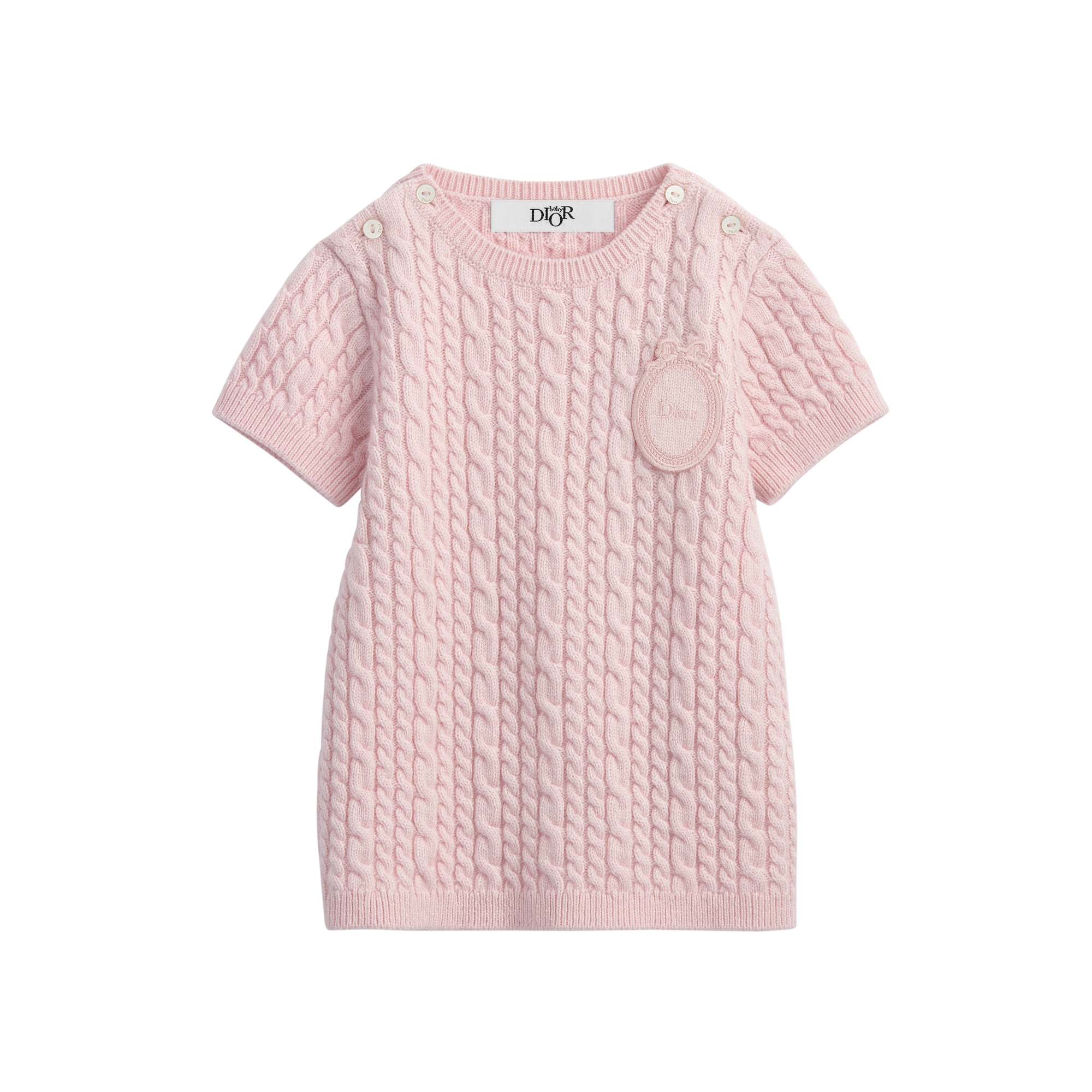 Baby Straight Dress Pale Pink Cable-Knit Wool and Cashmere Blend E01