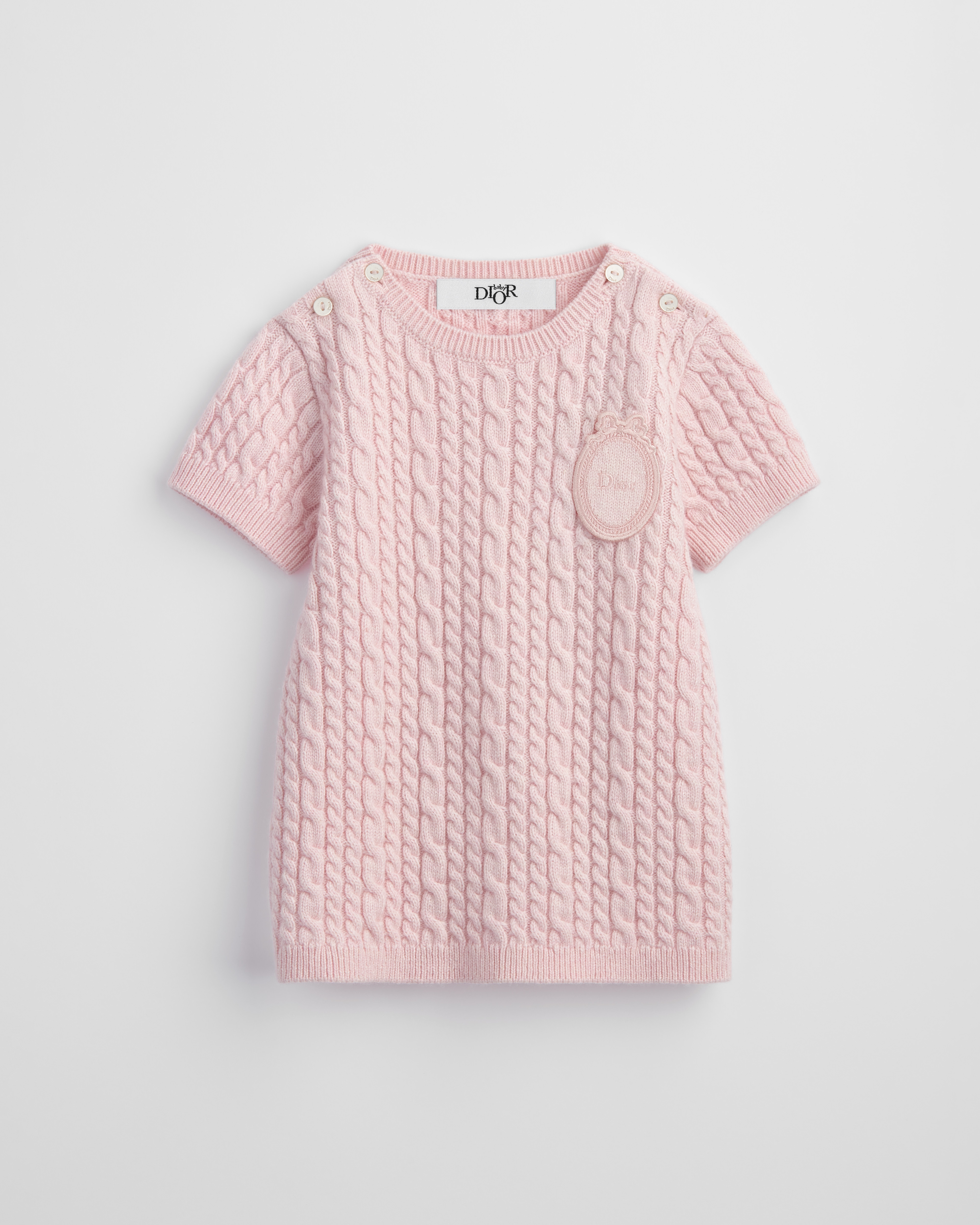 Baby Straight Dress Pale Pink Cable-Knit Wool and Cashmere Blend E01