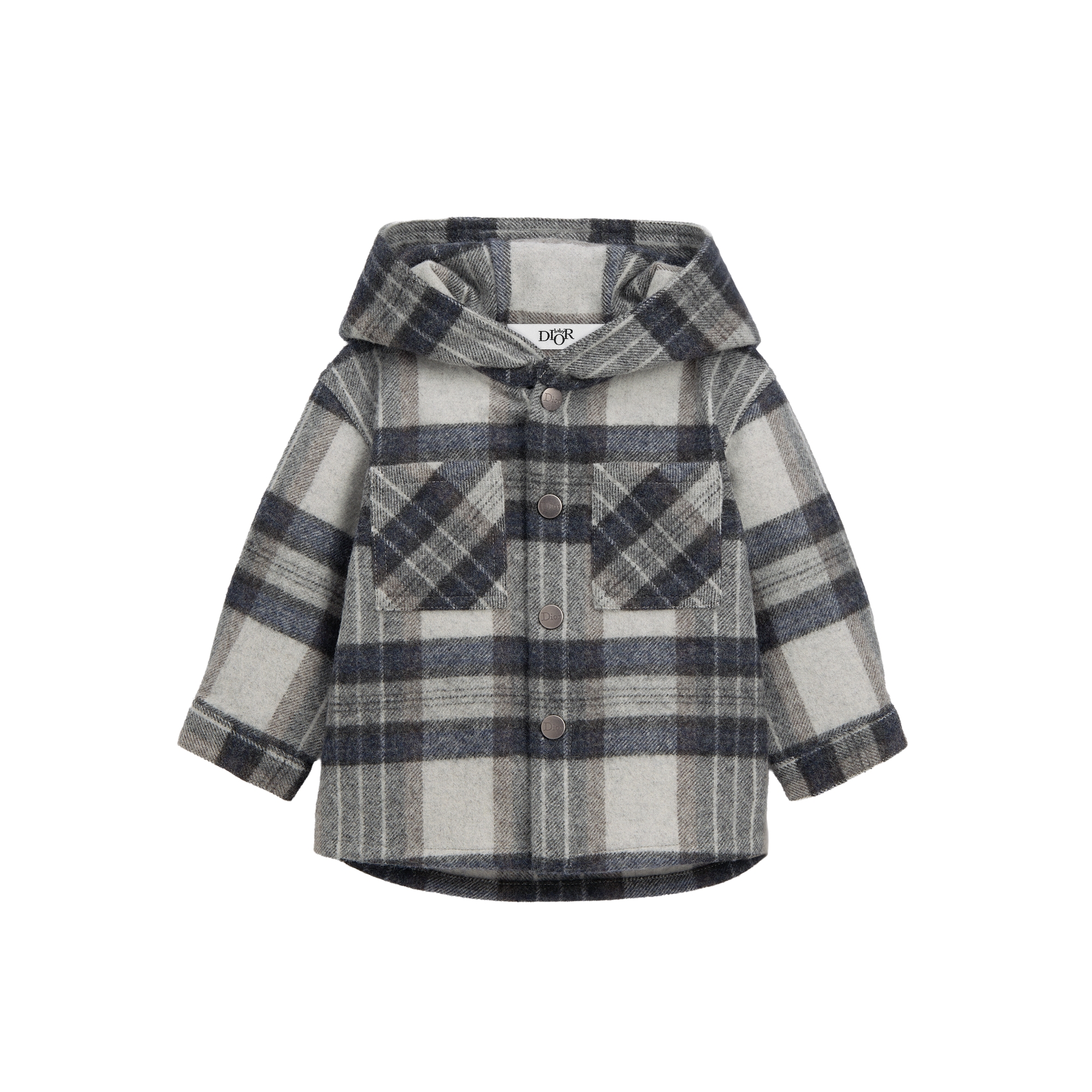 Baby Overshirt Gray and Black Checkered Wool Blend E01
