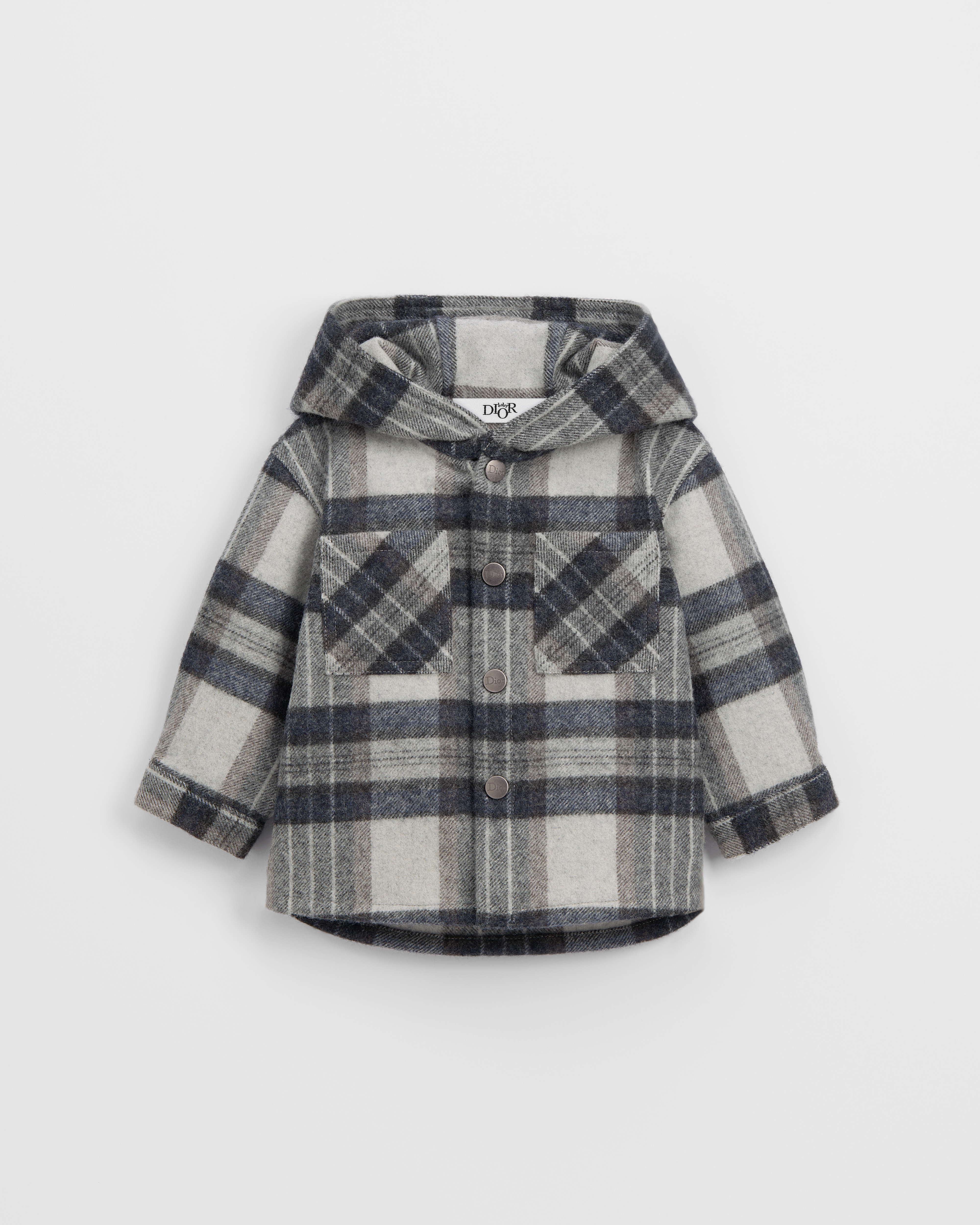Baby Overshirt Gray and Black Checkered Wool Blend E01