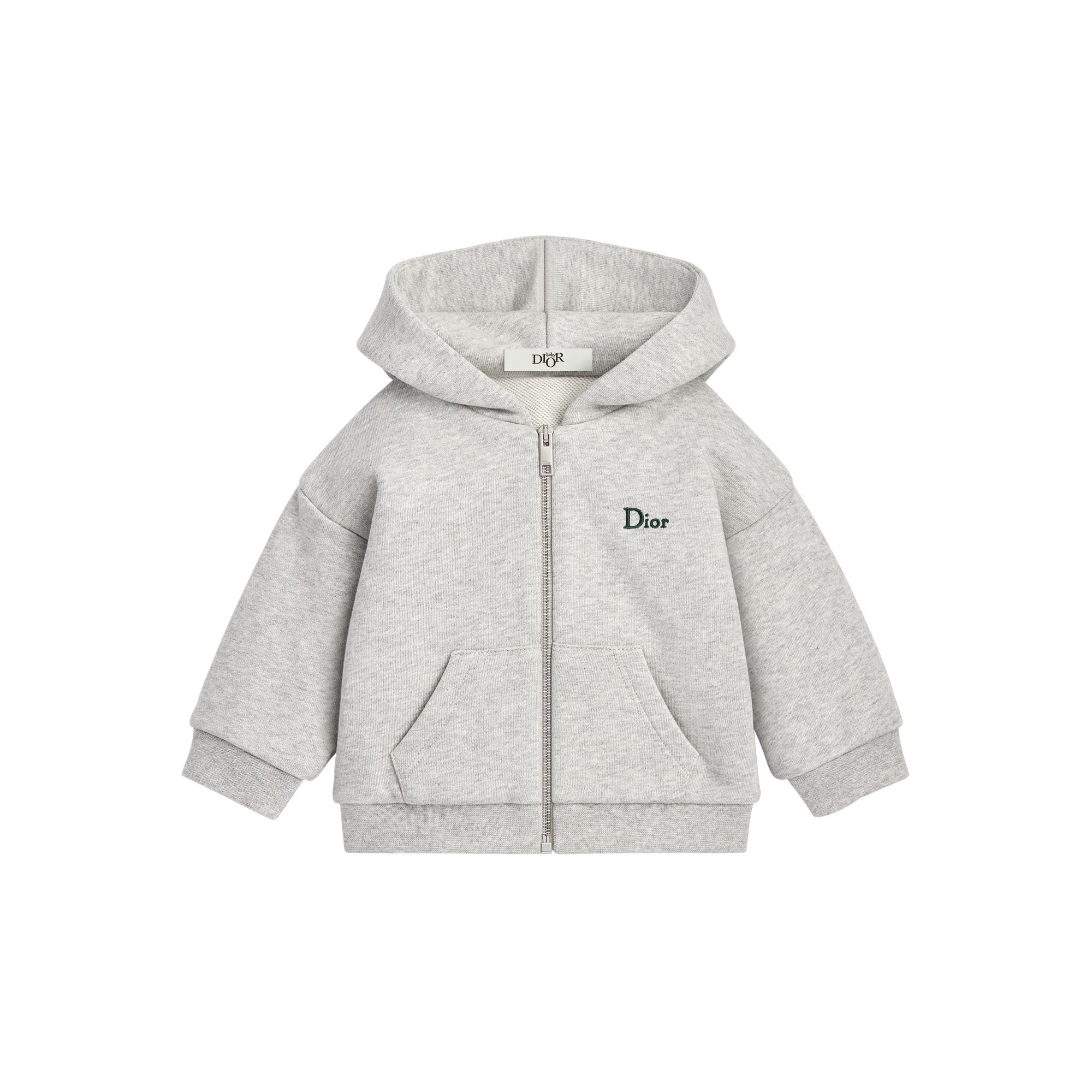 Baby Zipped Hooded Sweatshirt Heathered Gray Cotton Fleece | DIOR