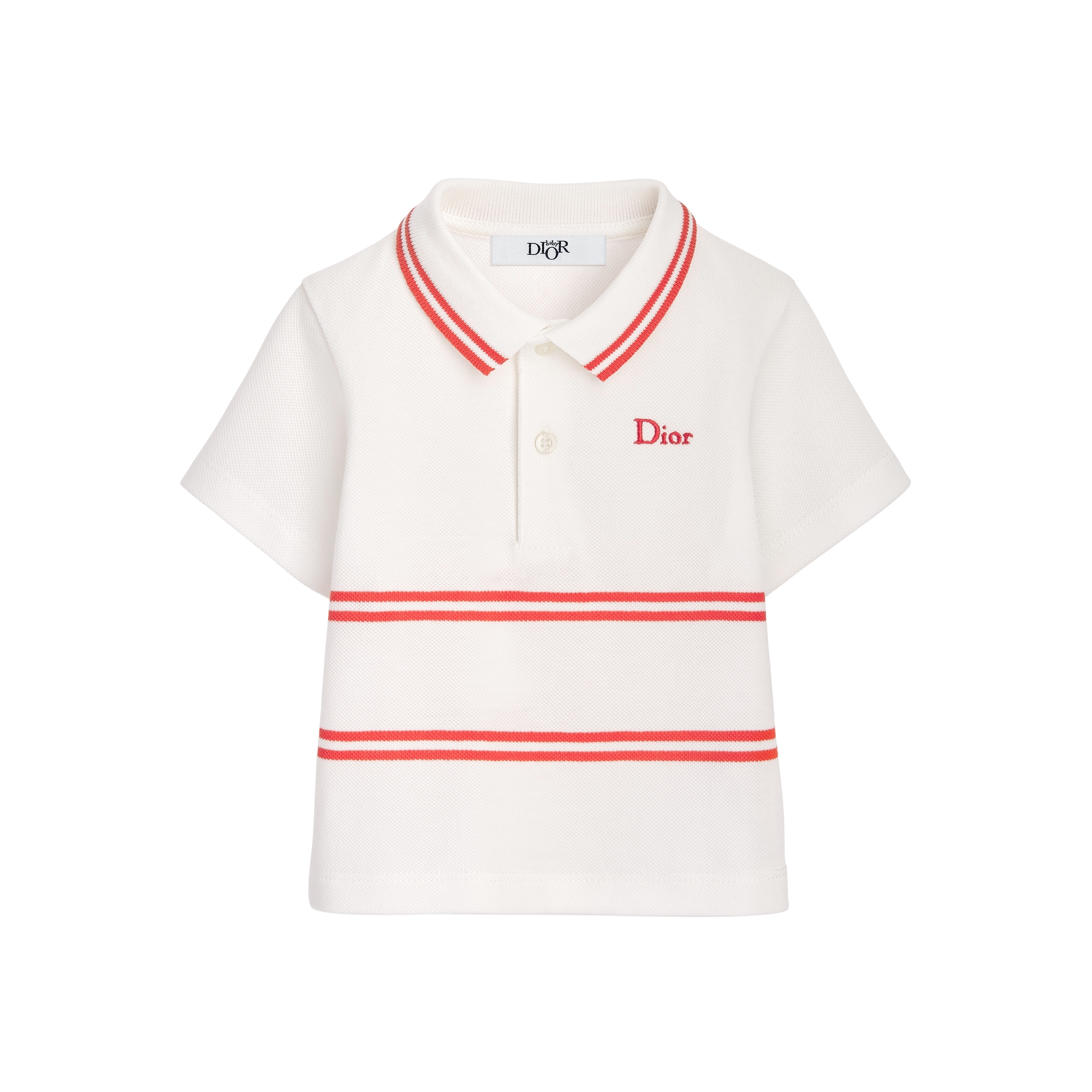 Baby Polo Shirt Ivory Cotton Piqué with Red Stripes | DIOR