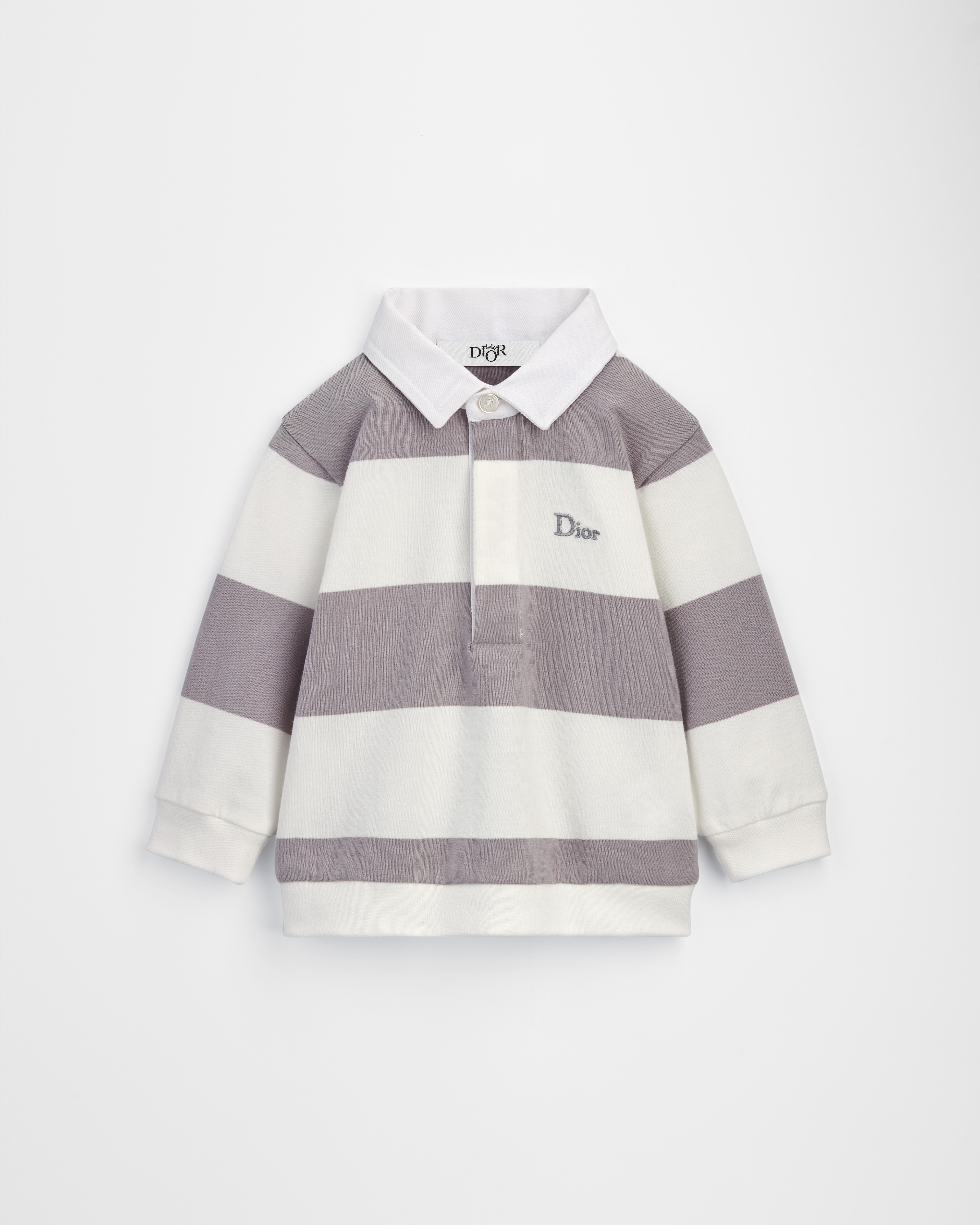 Polo a maniche lunghe per neonati Jersey di cotone avorio e grigio a strisce E01