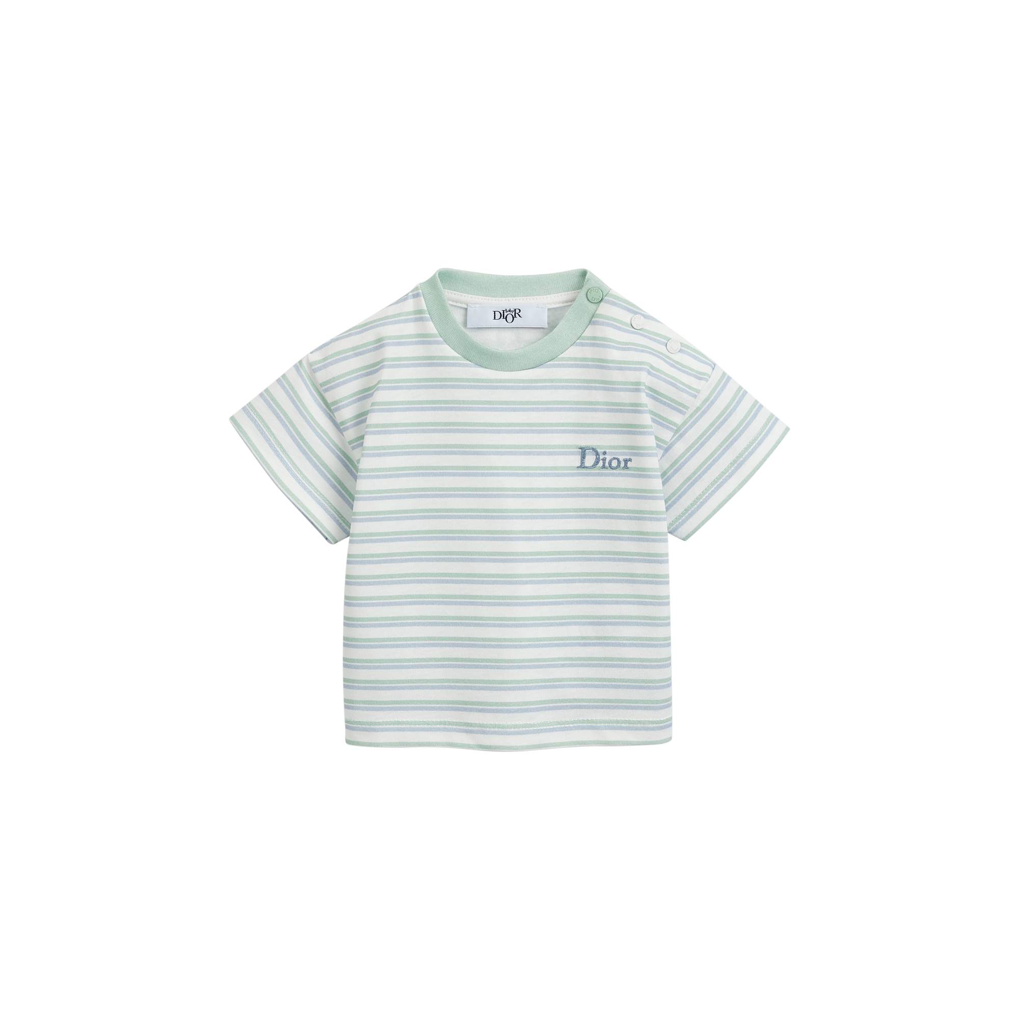 Baby T-Shirt Ivory Cotton Jersey with Green and Light Blue Stripes