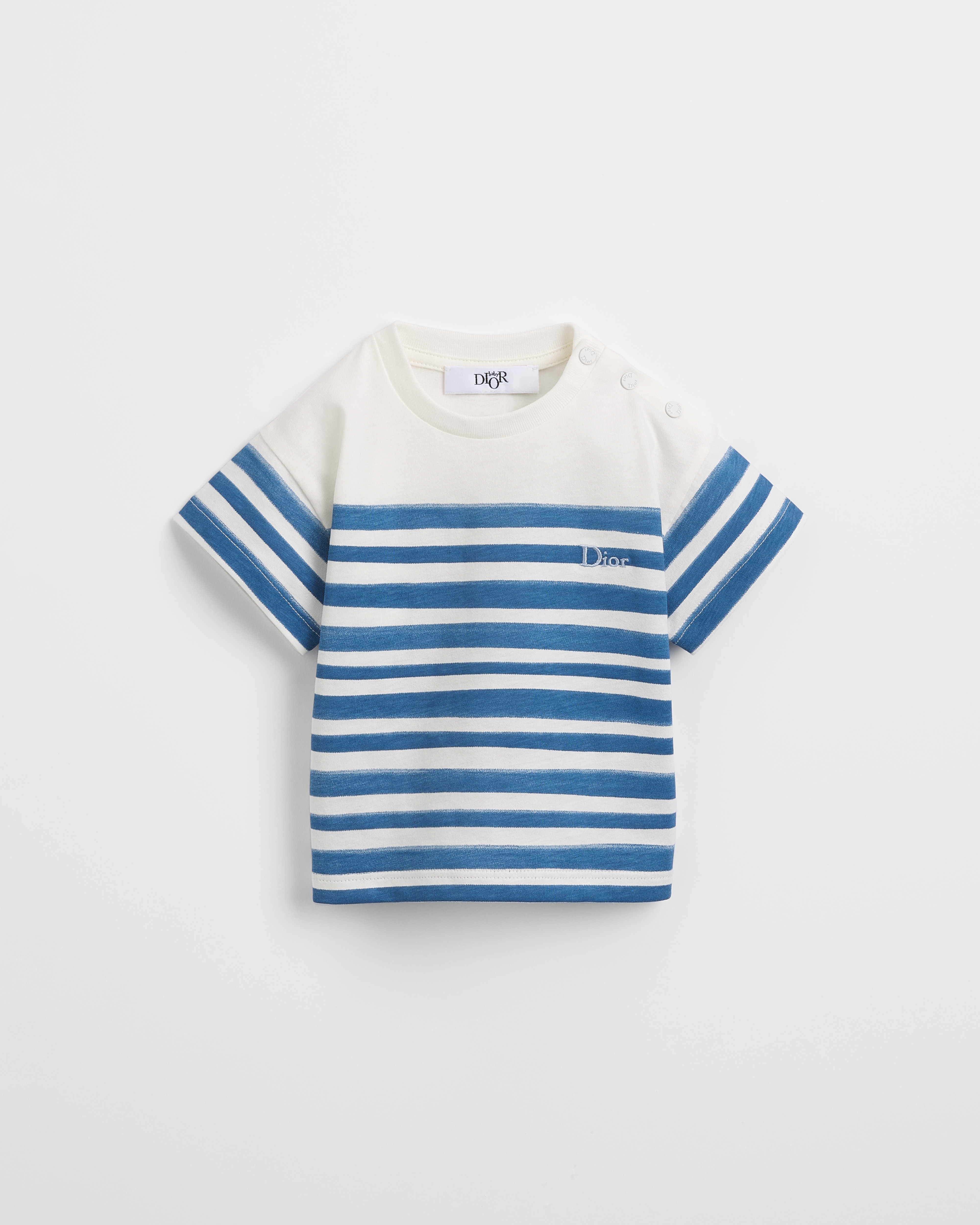 Baby T-Shirt Ivory Cotton Jersey with Blue Stripes E01