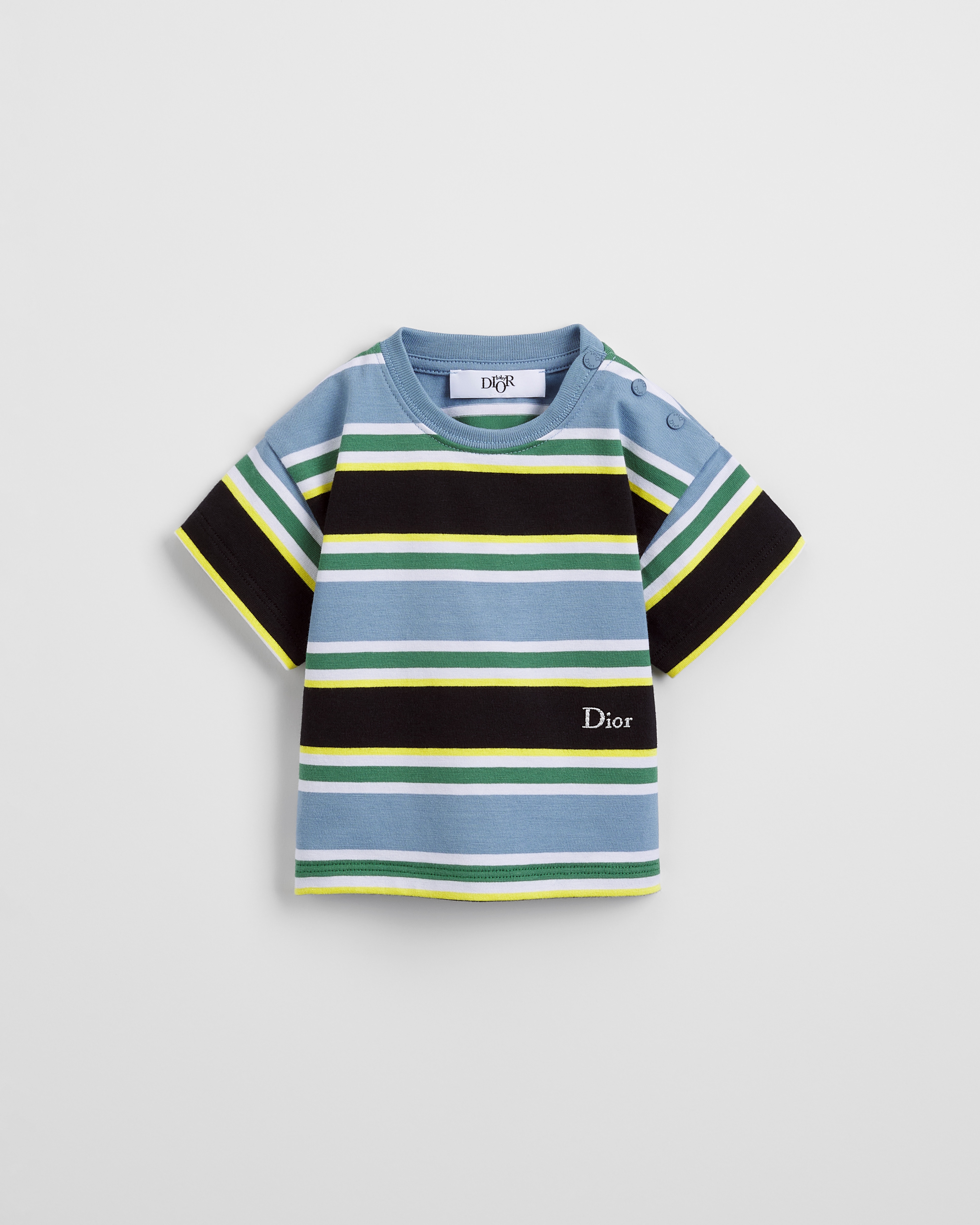 Baby T-Shirt Blue, Green and Yellow Striped Cotton Jersey E01