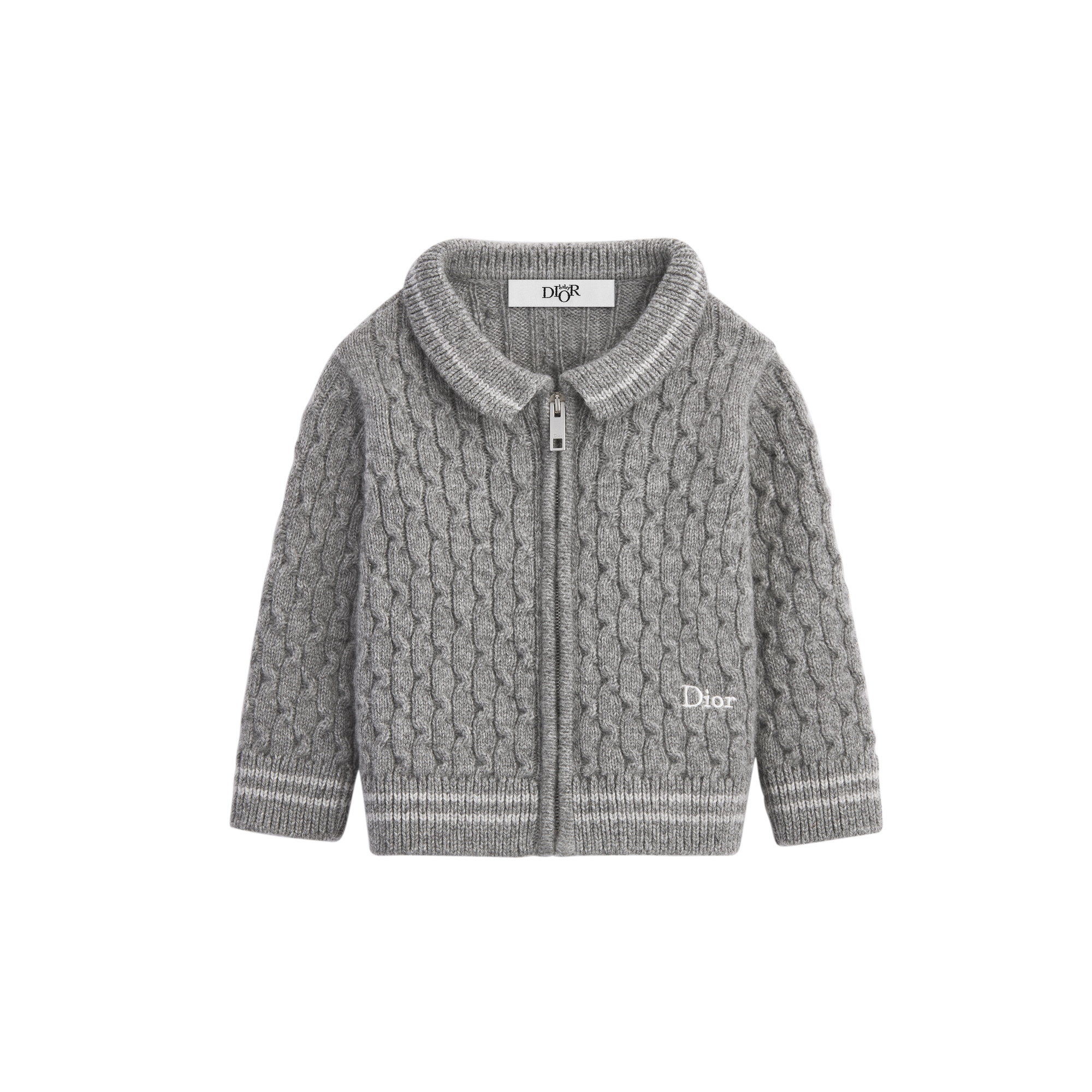Baby Zipped Cardigan Heathered Light Gray Cable-Knit Wool and Cashmere E01