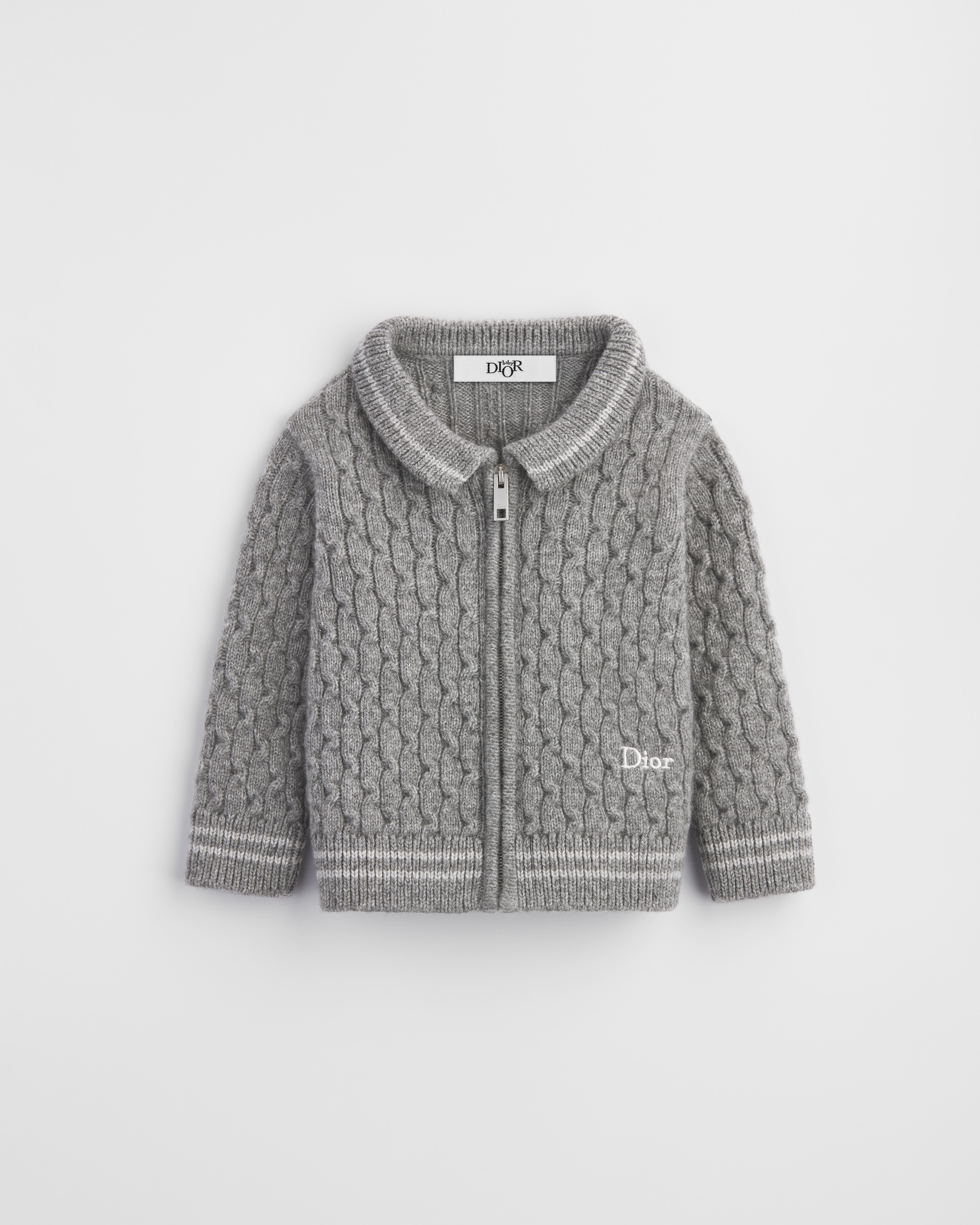 Baby Zipped Cardigan Heathered Light Gray Cable-Knit Wool and Cashmere E01