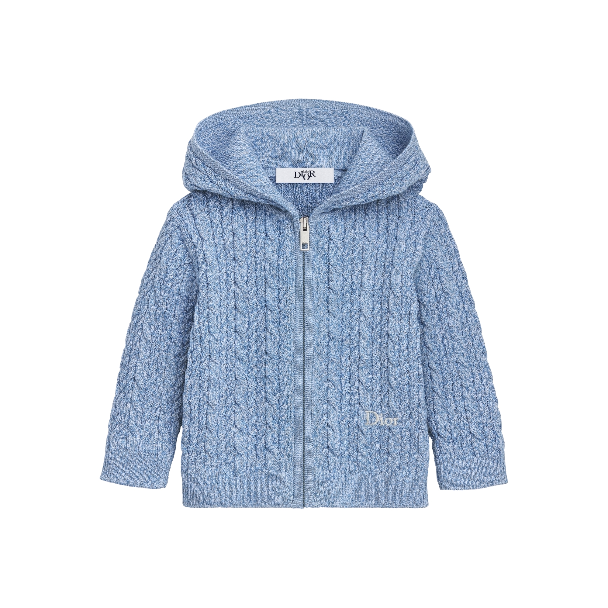 Baby Zipped Cardigan with Hood Green and Gray Cable-Knit Mouliné