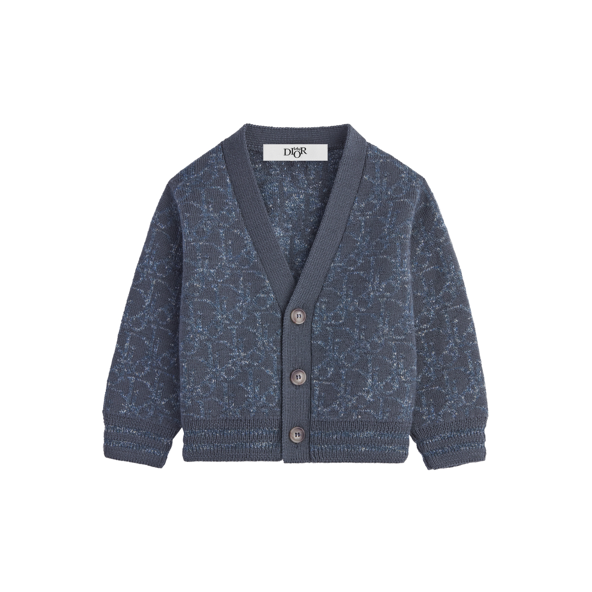 Baby Cardigan Faded Gray-Blue Dior Oblique Jacquard Wool and Linen Knit E01