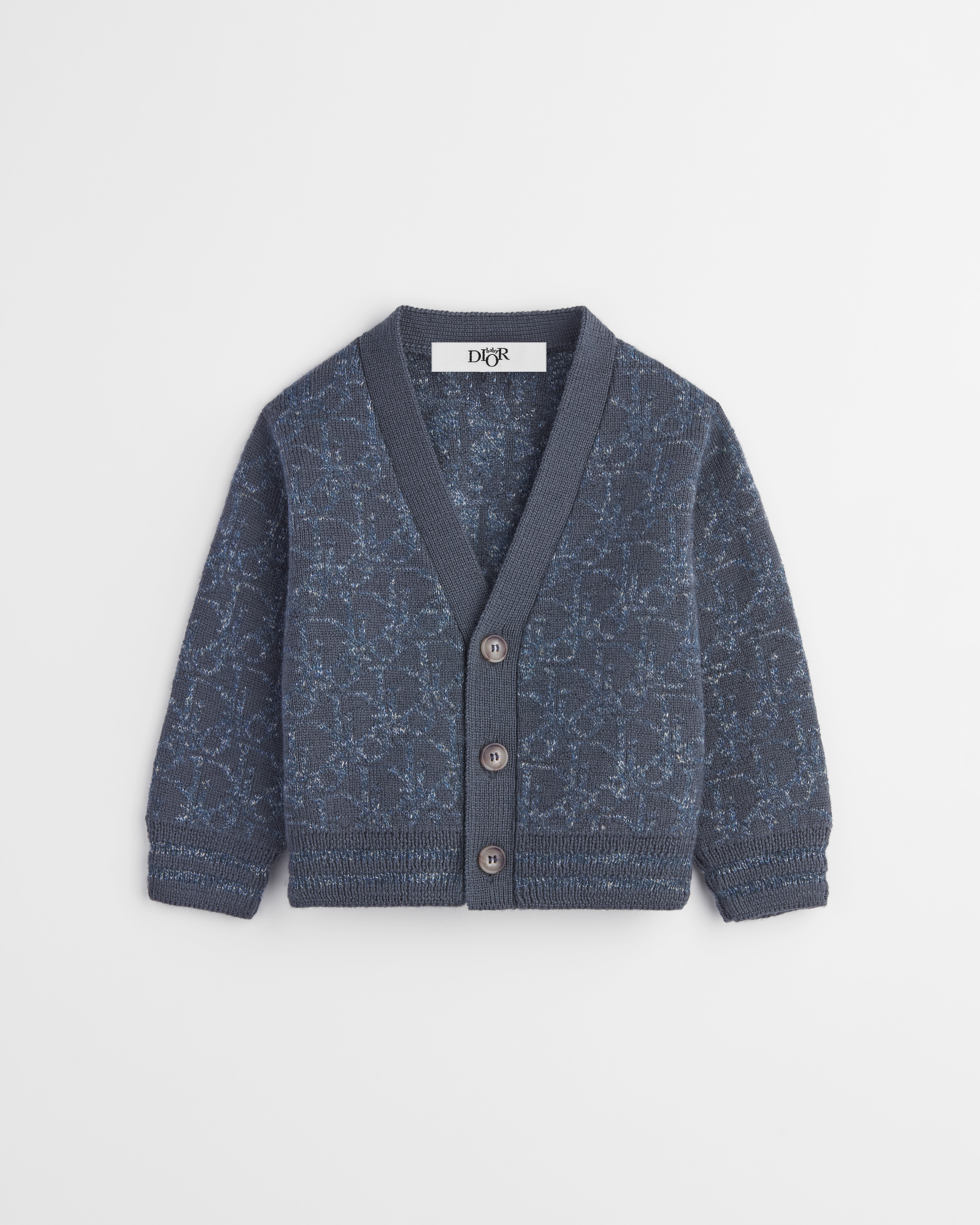 Baby Cardigan Faded Gray-Blue Dior Oblique Jacquard Wool and Linen Knit E01