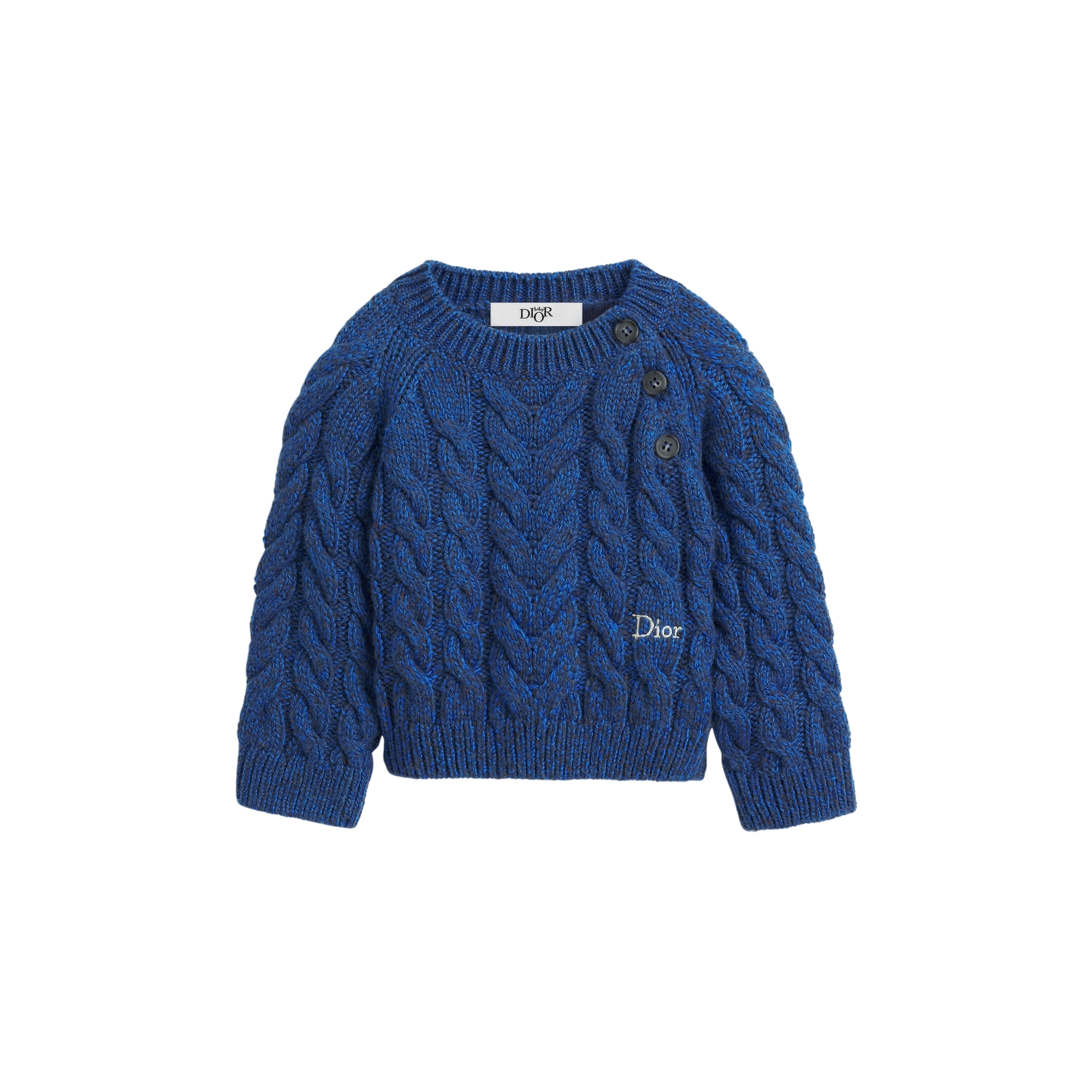 Baby Sweater Bright Blue Cable-Knit Wool Blend E01